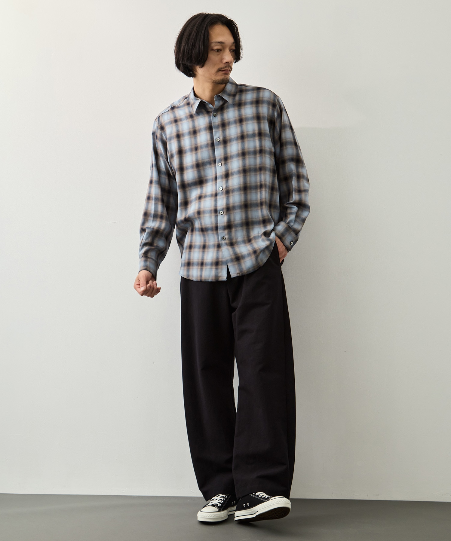 キュプラアムンゼンオンブレチェックシャツ KEY TIMEZ