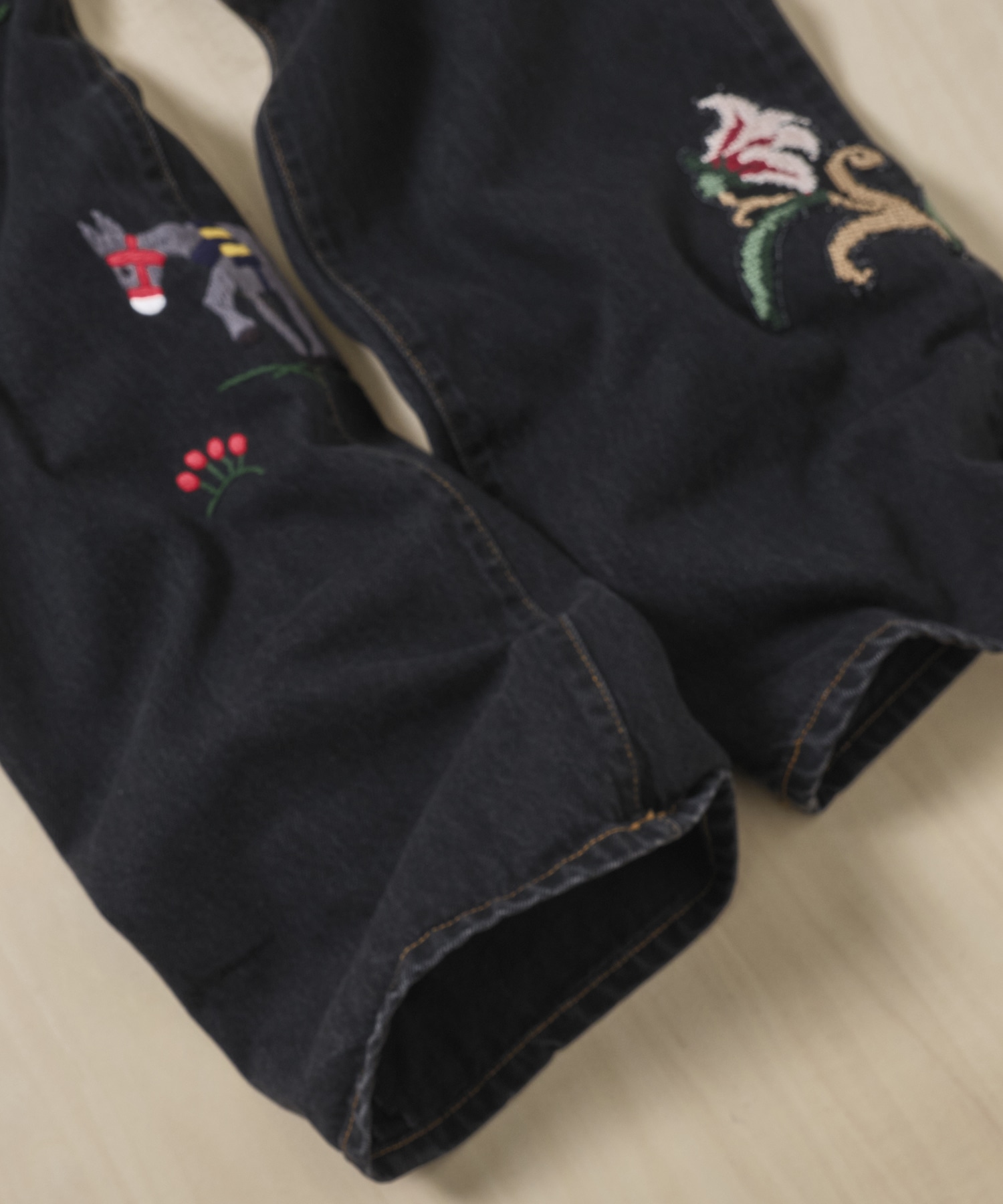 Hand-Embroidered Denim Pants KHOKI