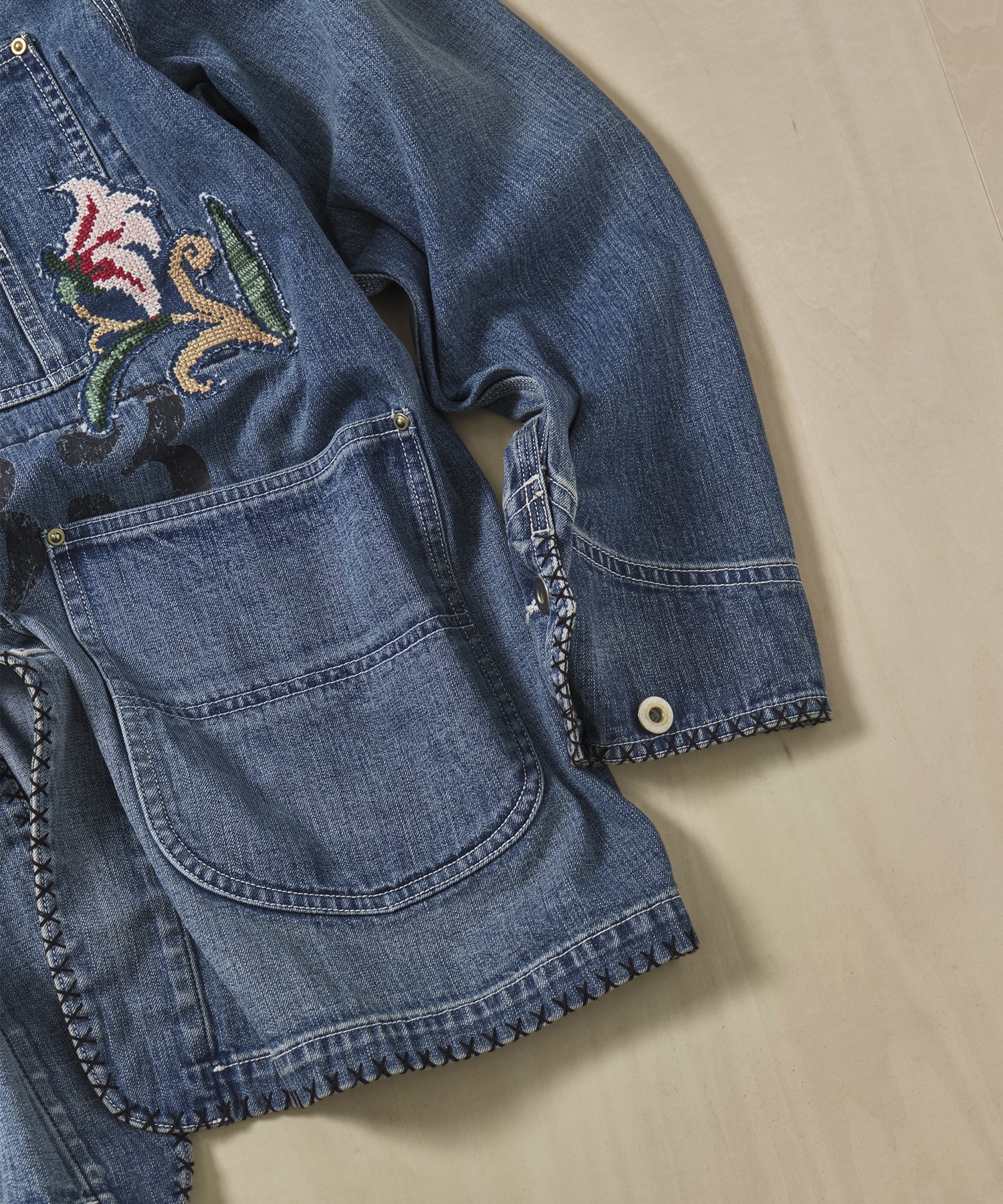 Hand-Embroidered Denim Coverall KHOKI