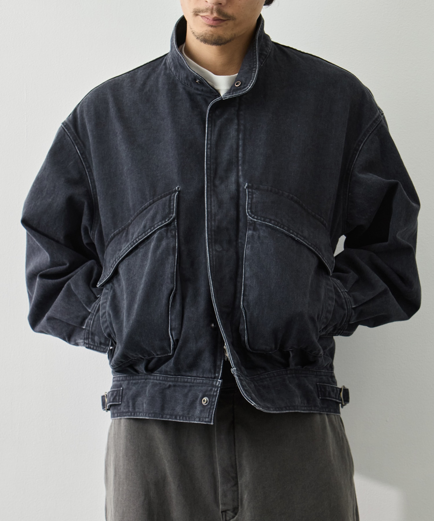 Suface Dyed Denim Stand Collar Blouson YOKE