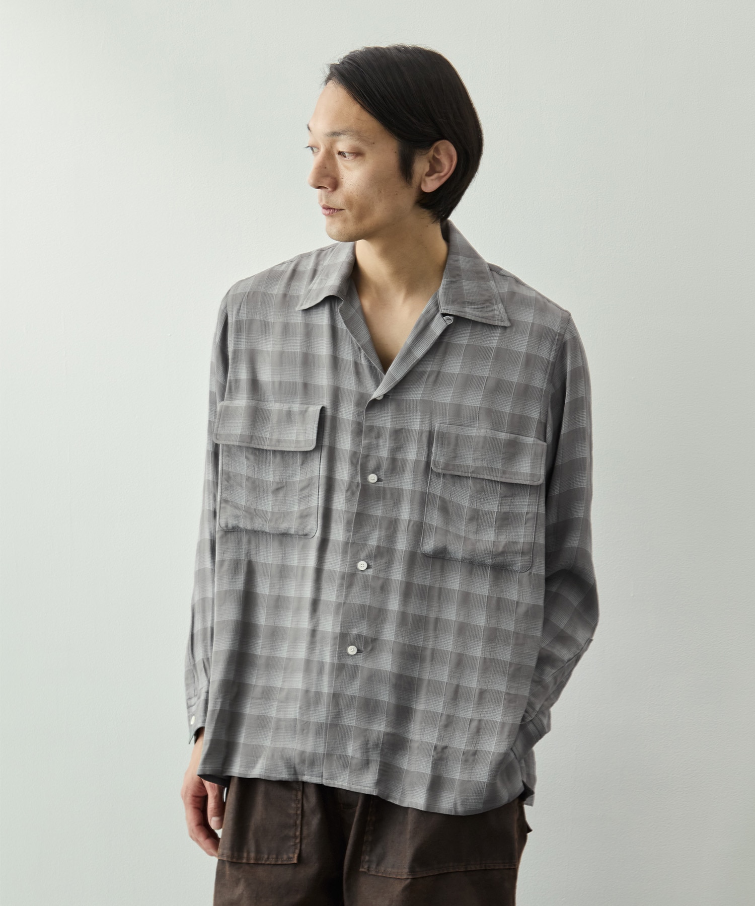 Jacqard Plaid Open Collar Shirt YOKE