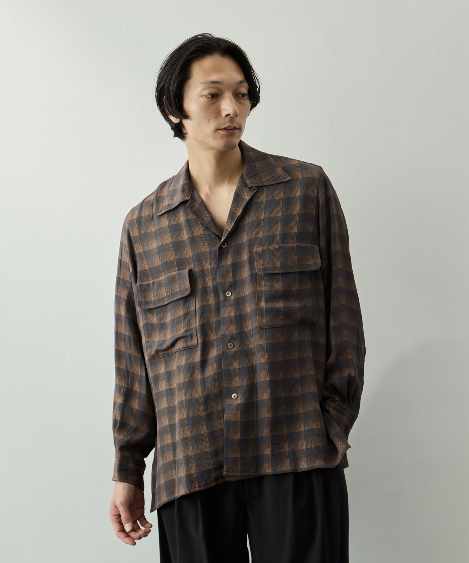 Jacqard Plaid Open Collar Shirt YOKE