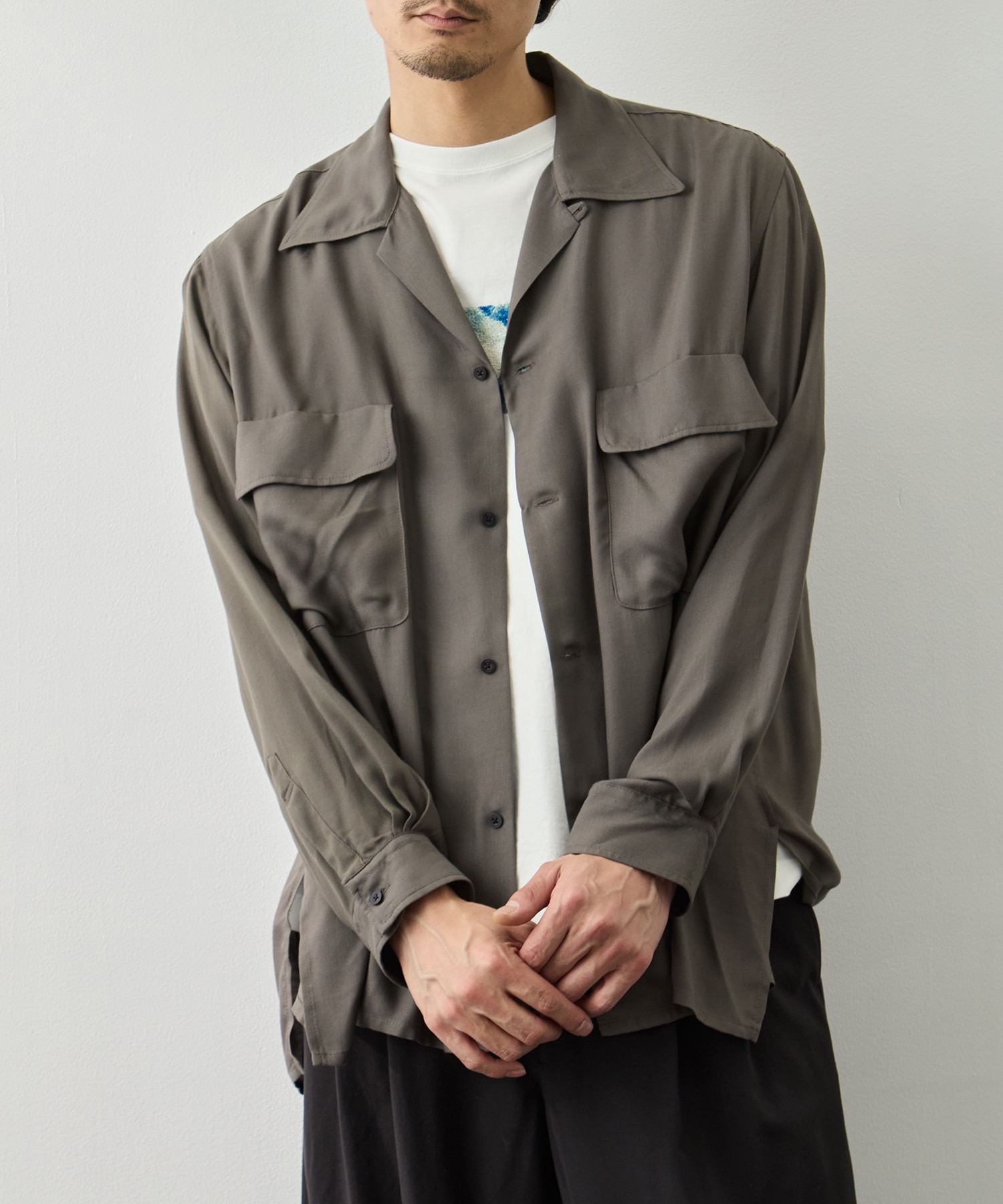 Modal Double Pocket Open Collar Shirt YOKE