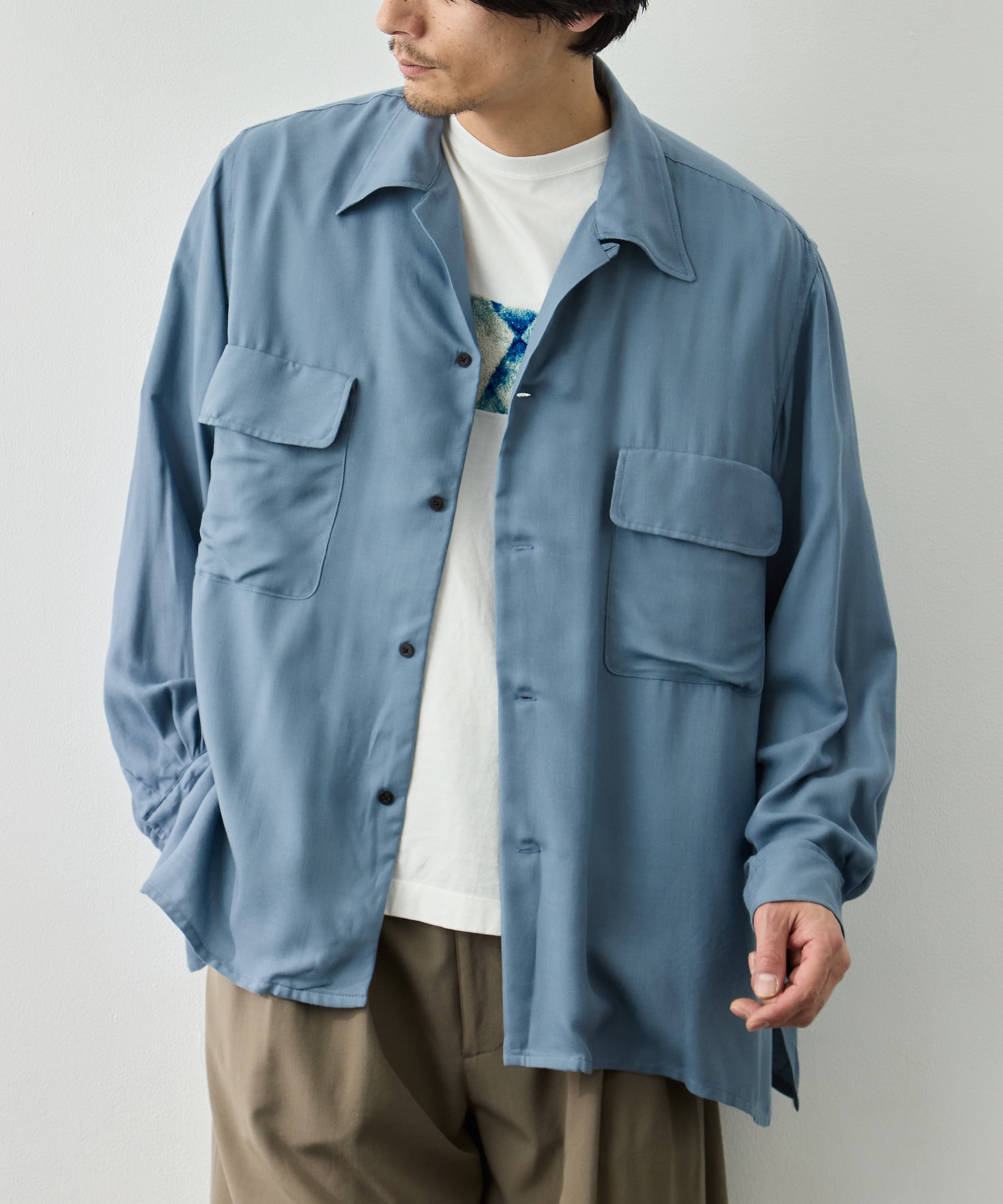 Modal Double Pocket Open Collar Shirt YOKE