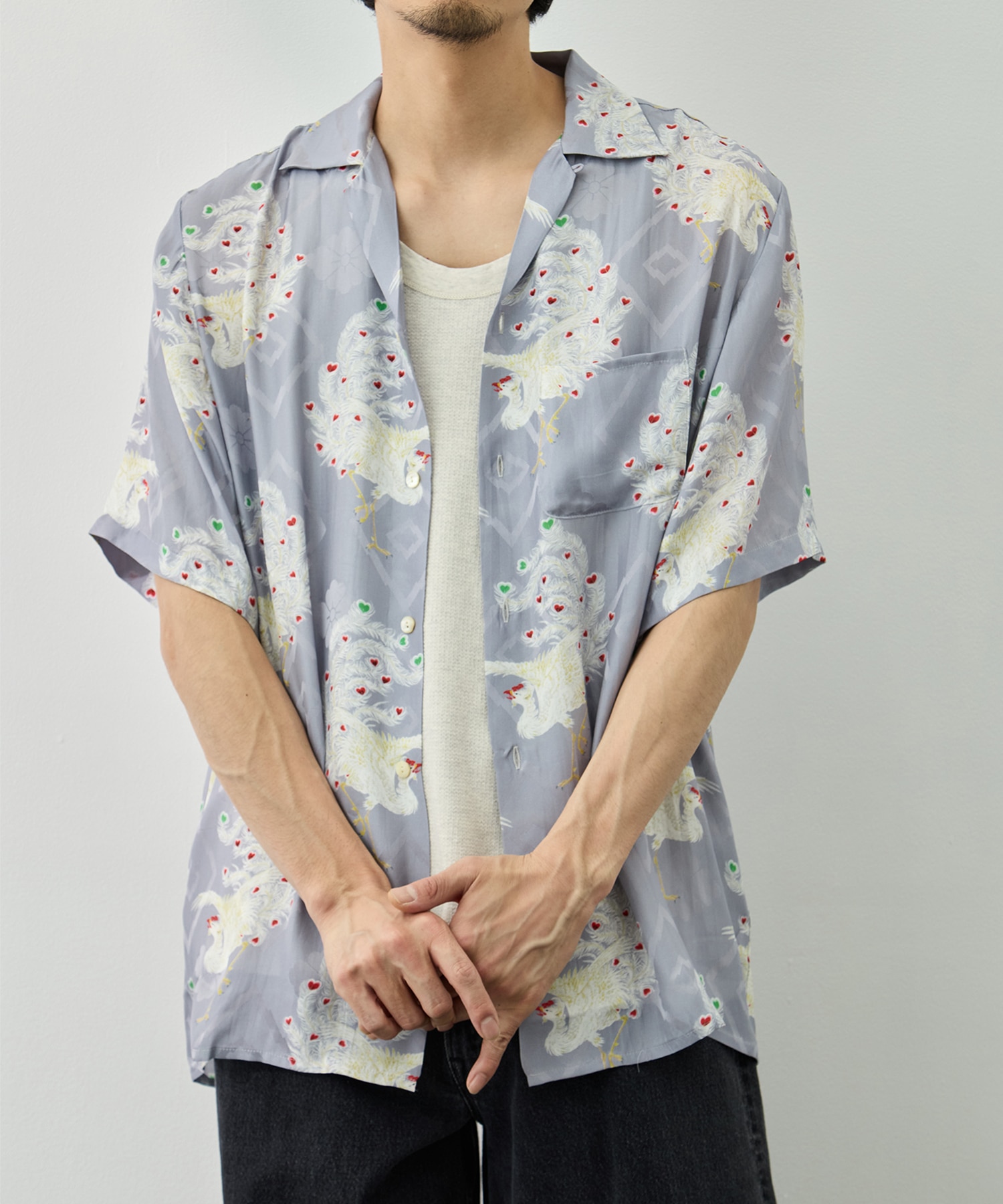 SILK CUPRO SHORT SLEEVE ALOHA SHIRT〈PHOENIX / LIGHT PERPLE〉 NIPOALOHA