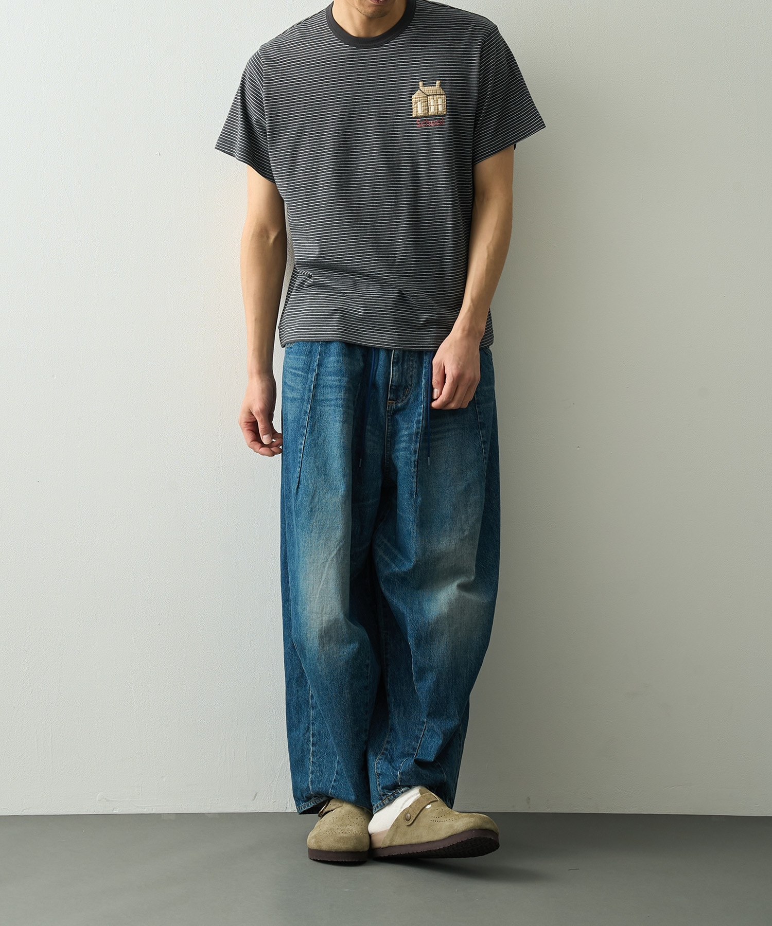 Hand-Embroidered Stripe T-Shirt KHOKI