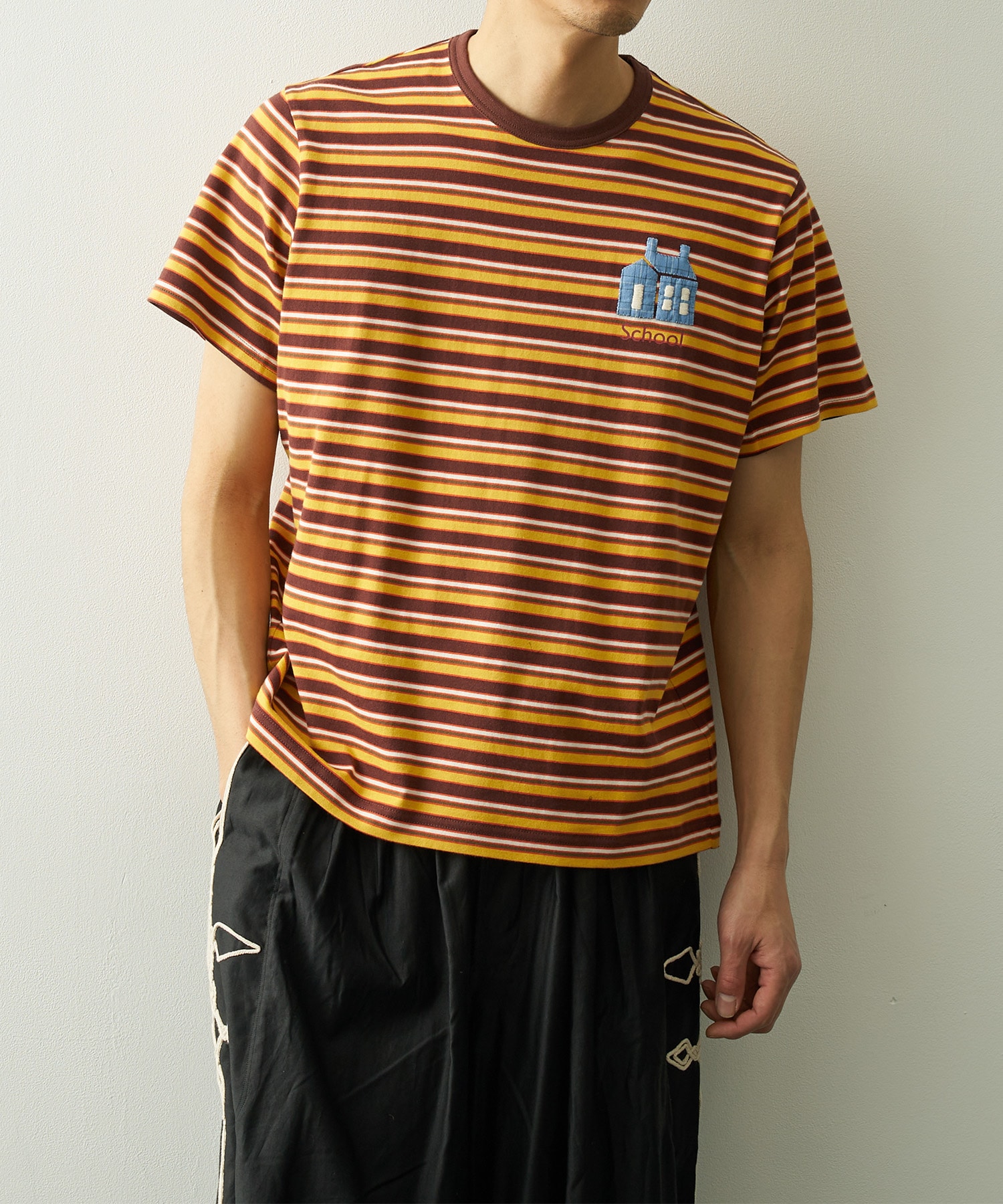 Hand-Embroidered Stripe T-Shirt KHOKI