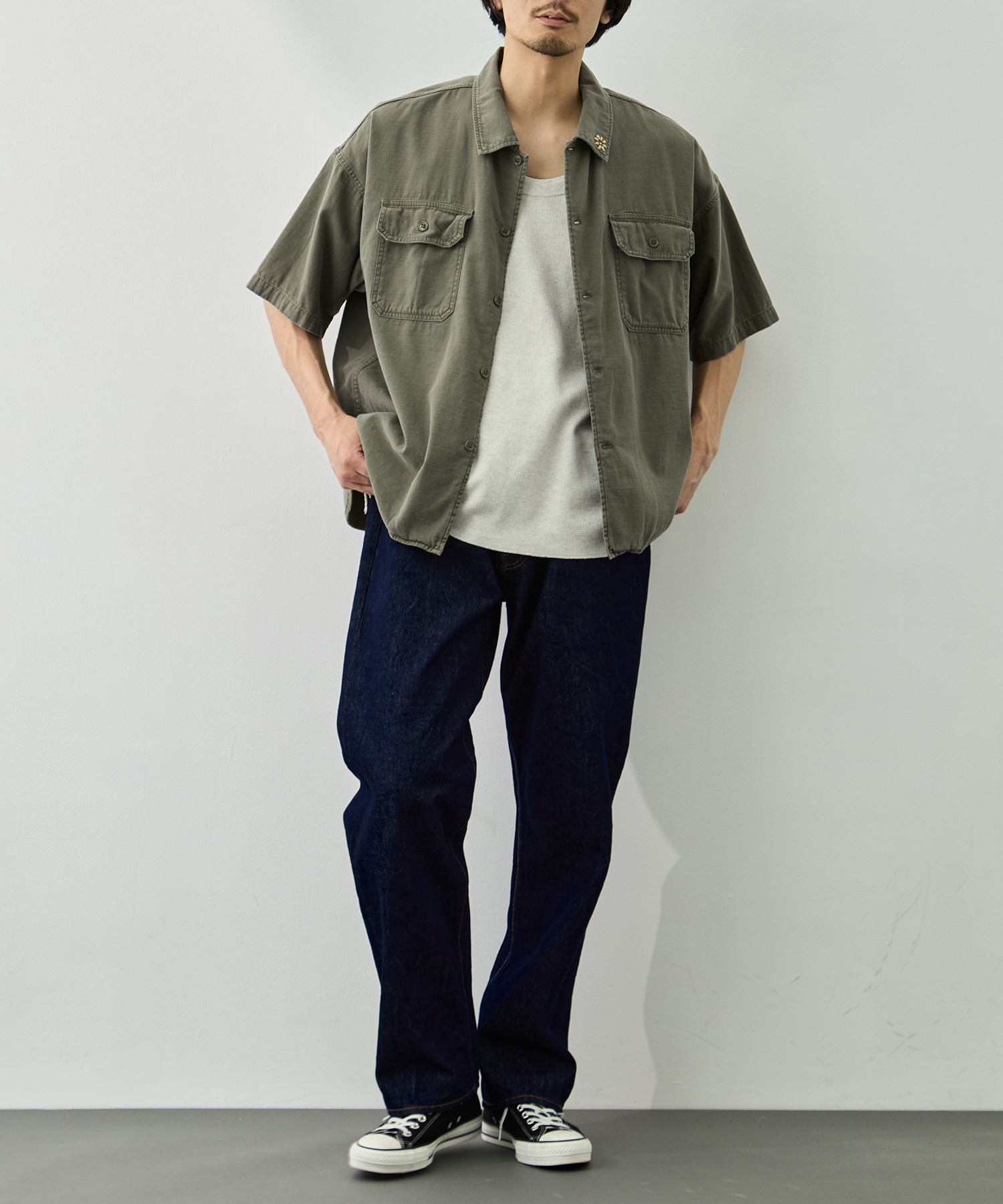 WIDE MILITARY S/S SHIRT(小花スタッズ) REMI RELIEF