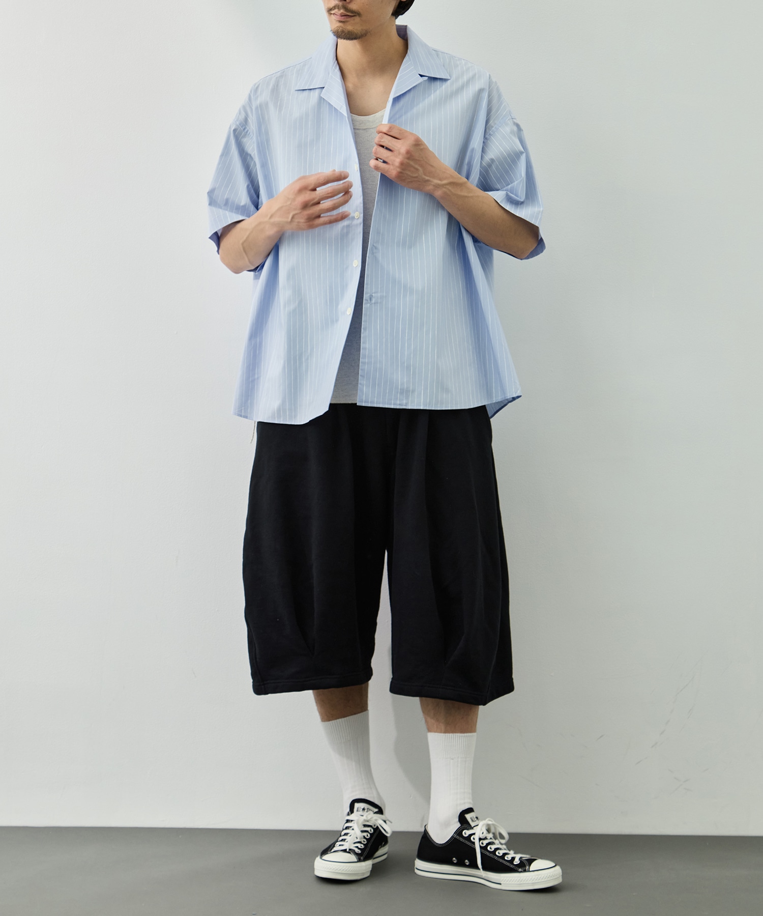 COTTON STRIPE OPEN COLLAR SS SHIRT S.F.C