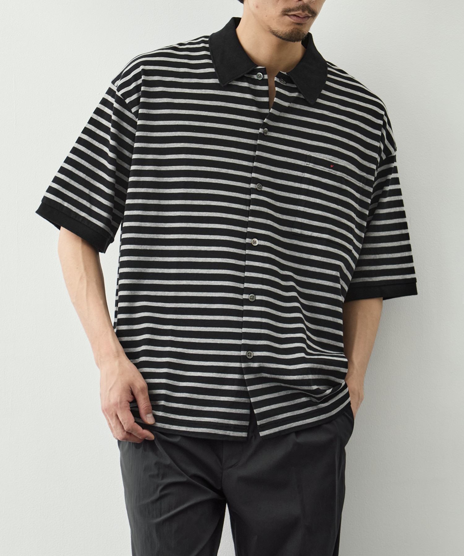 PC-006-3998-0010/BK/H.W BTNK BRDR OPN POLO SHIRT PORTER CLASSIC