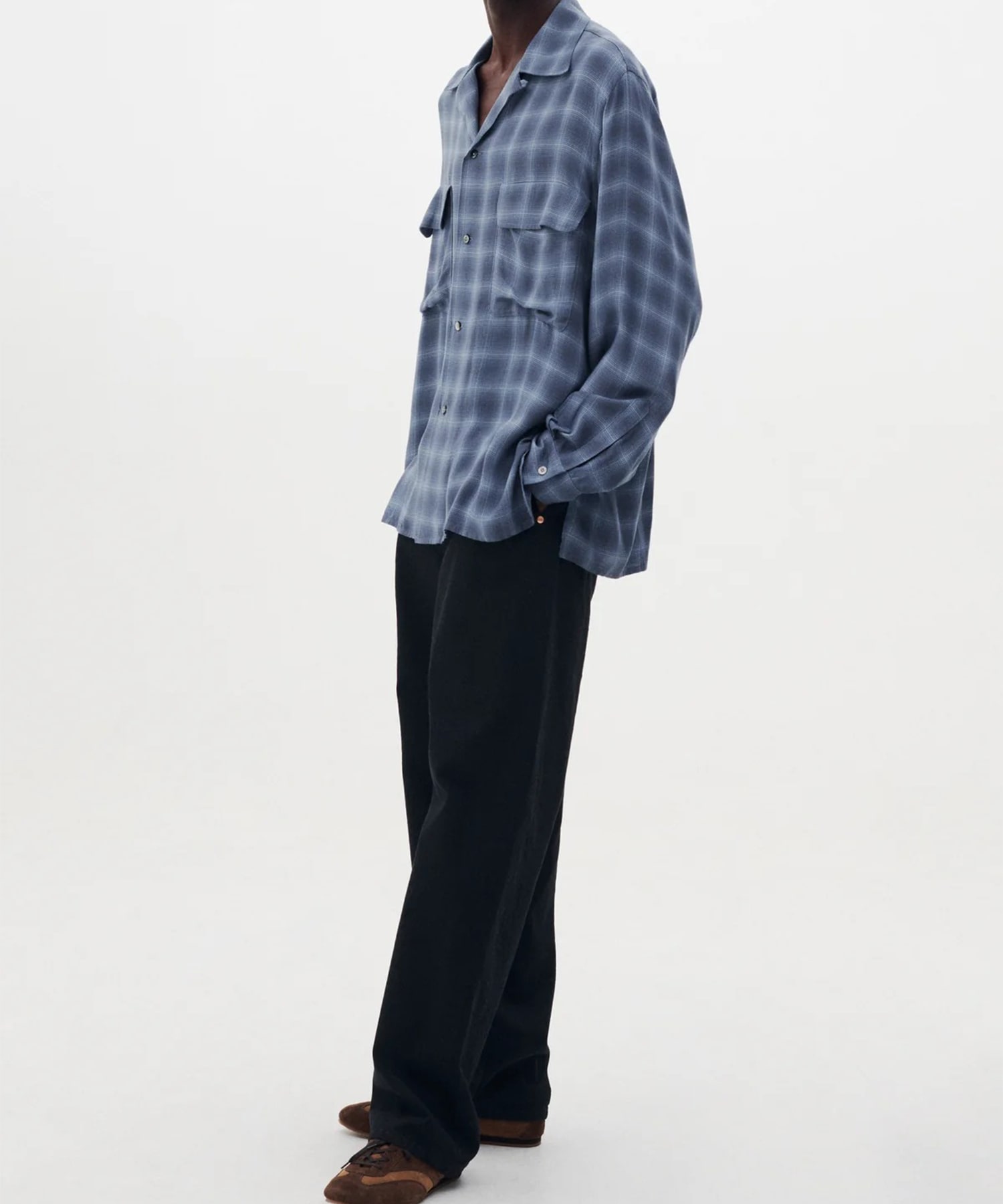 Modal Plaid Open Collar Shirt YOKE