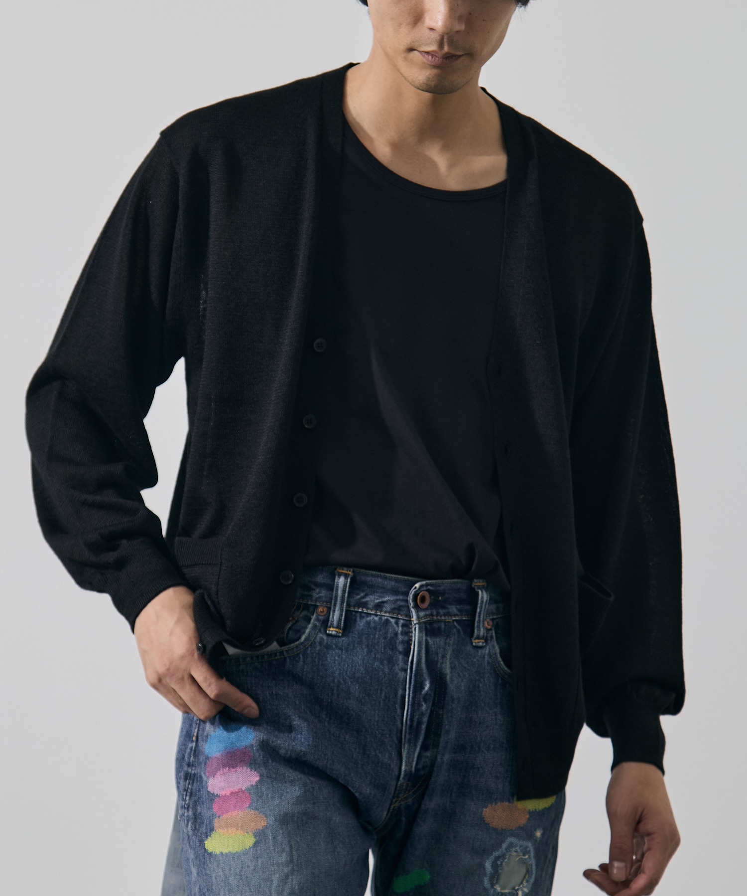 別注 RAMIE WOOL V NECK CARDIGAN BATONER