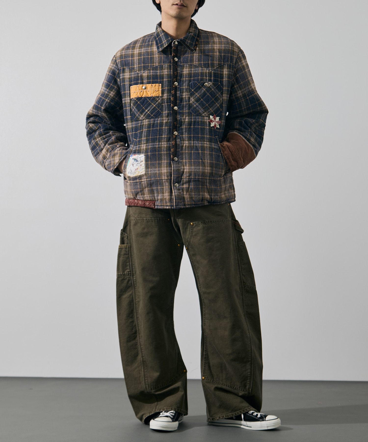 Vintage-effect checked puffer jacket KHOKI
