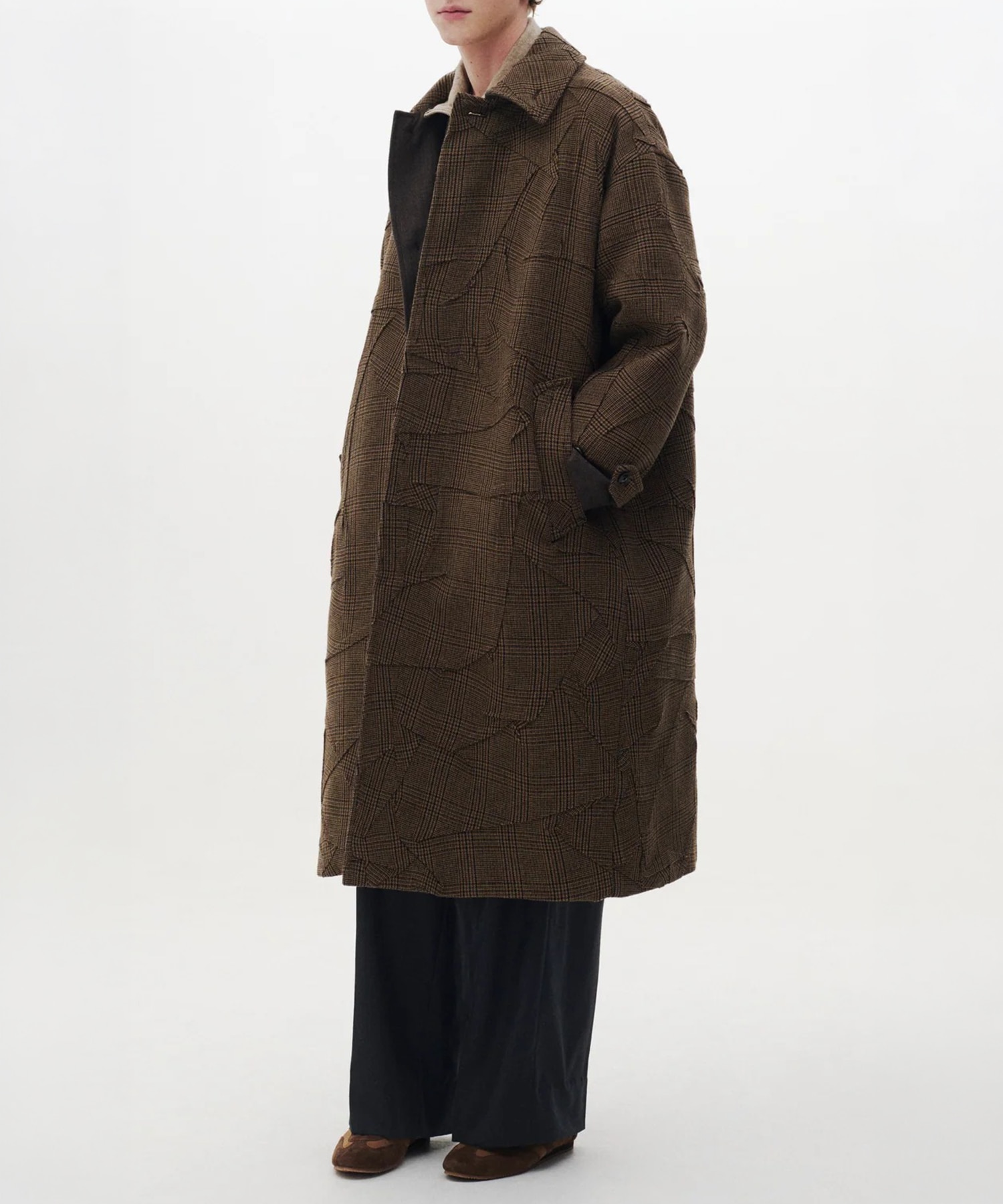 Needlepunched Wool Tweed Balmacaan Coat YOKE