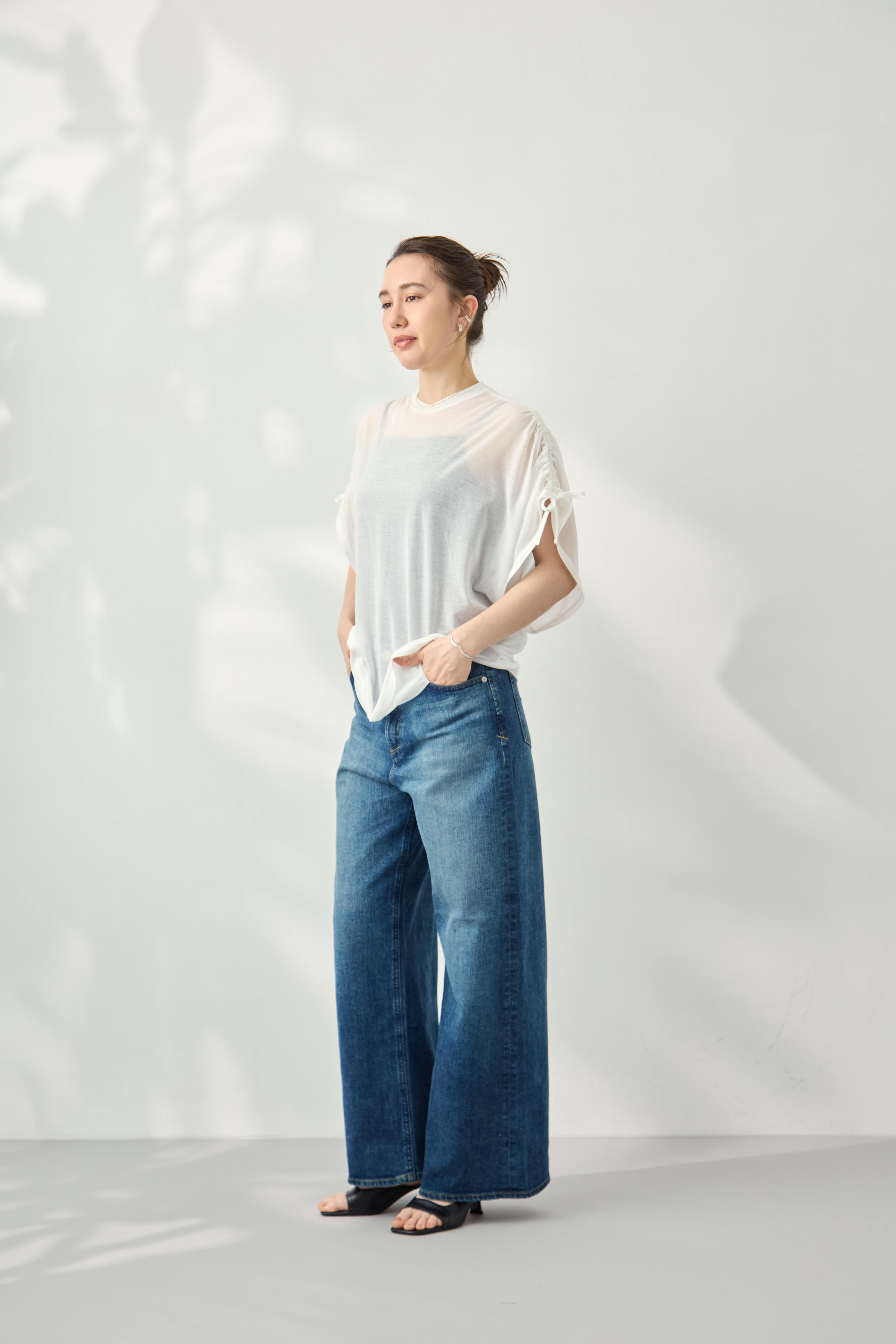 Sheer Jersey Gathered Shoulder Top PHEENY