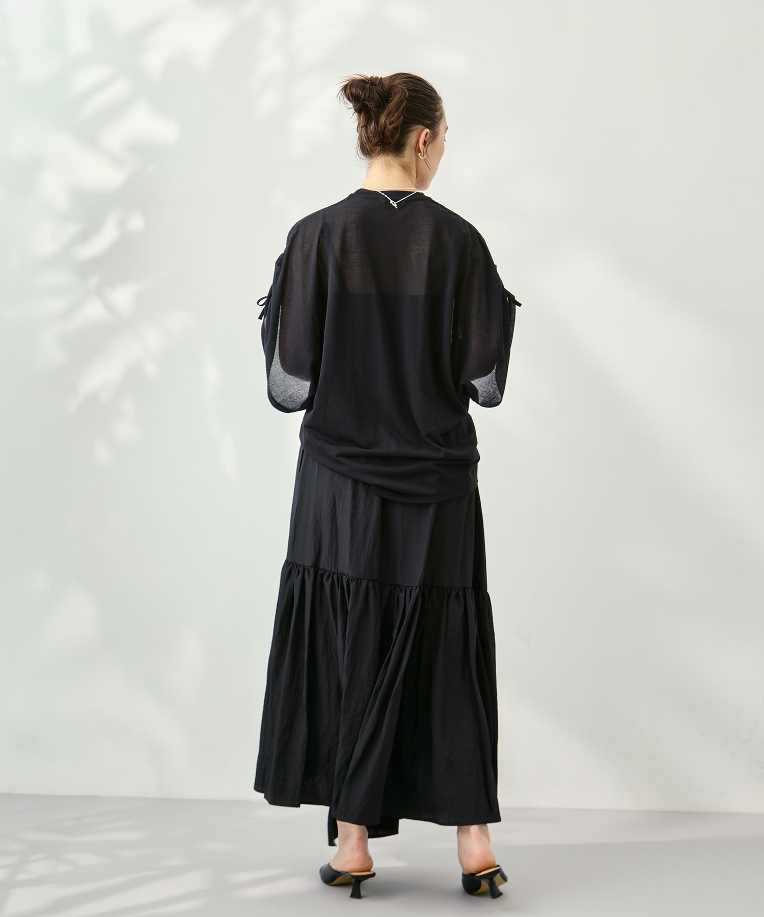 Sheer Jersey Gathered Shoulder Top PHEENY