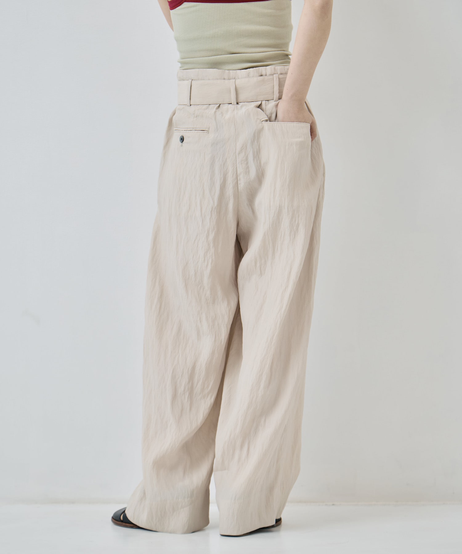 Viscose washer 2tuck belted wide pants 08sircus
