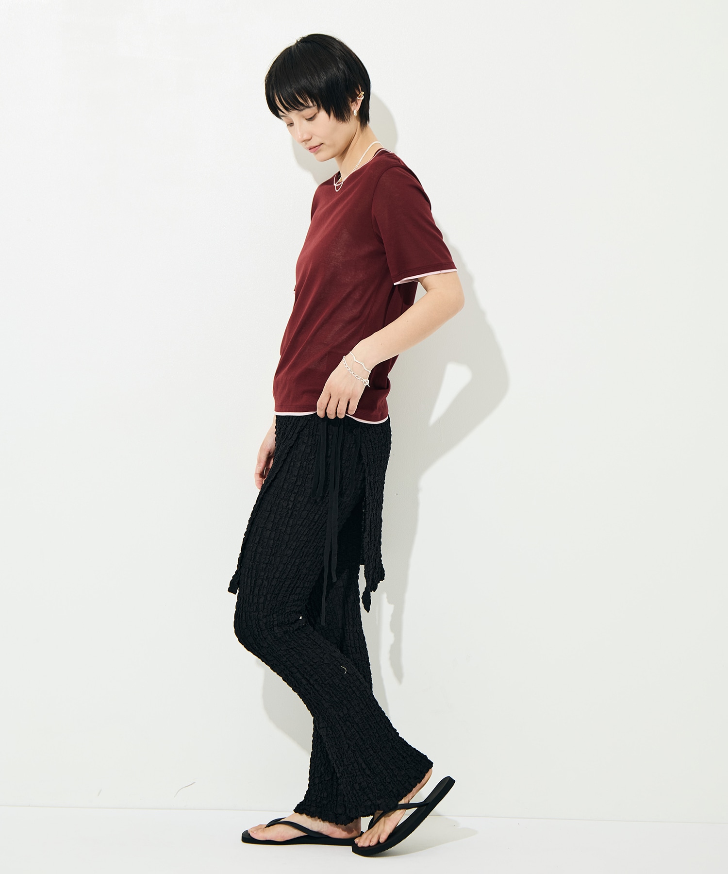 Shrink Lace Apron-Layered Flare Pants PHEENY