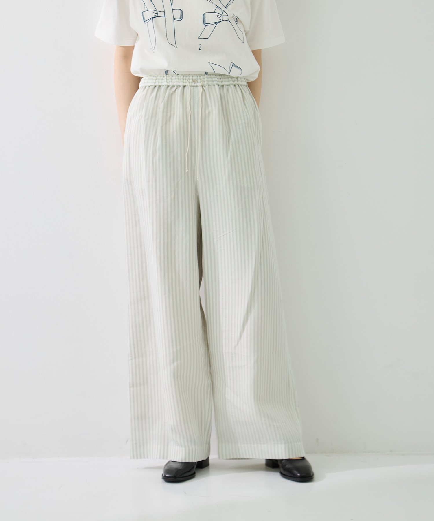 STRIPE PANTS W/BELT muller of yoshiokubo