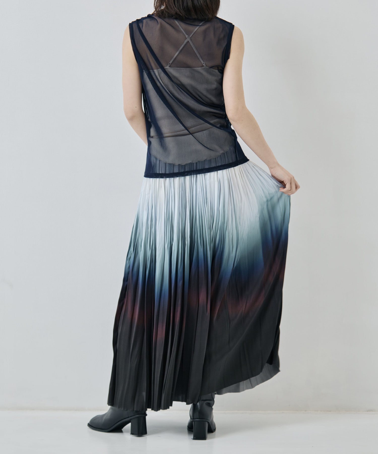 Bassen print satin pleated skirt 08sircus