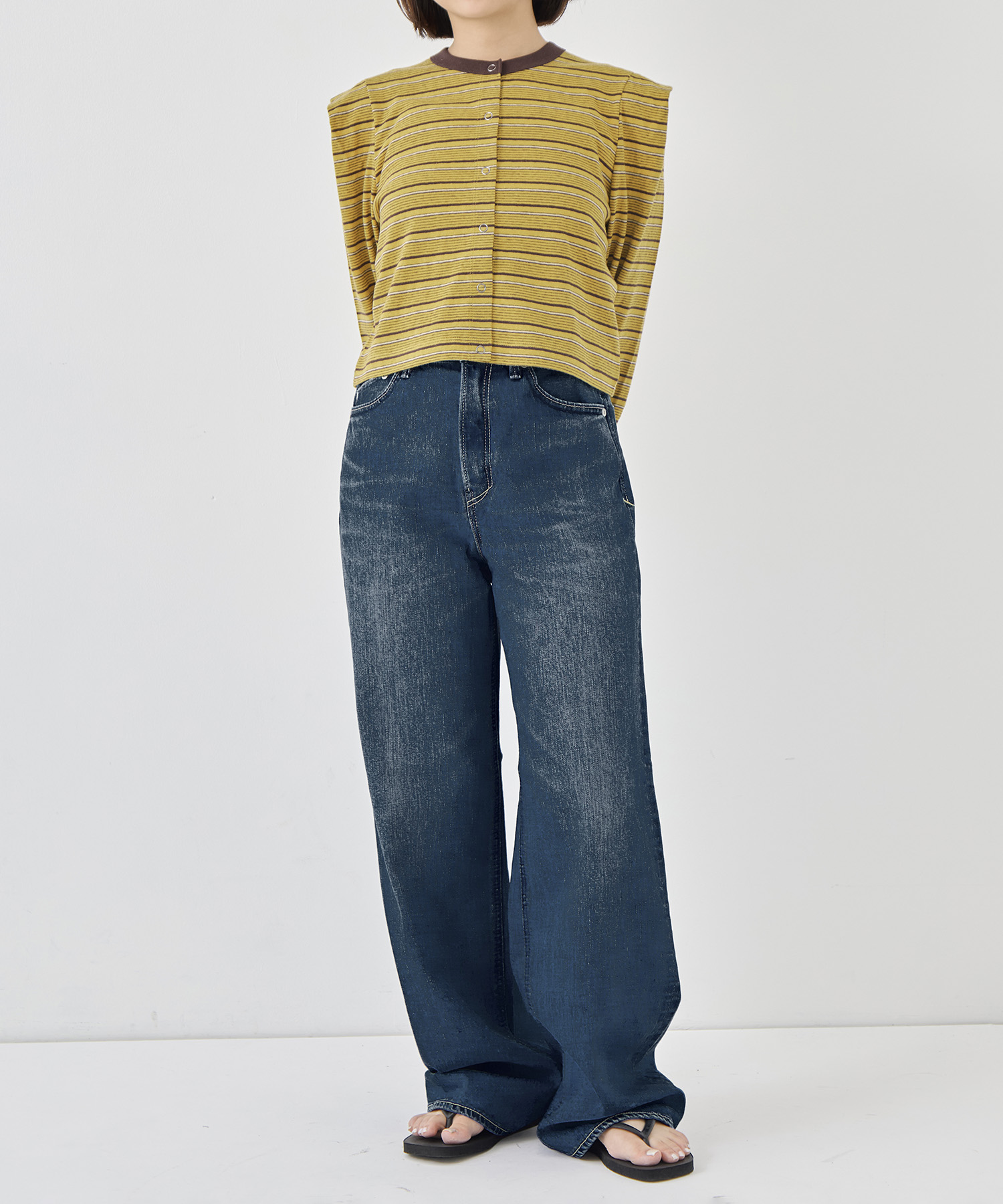Multi-Border Tucked Shoulder Cardigan PHEENY
