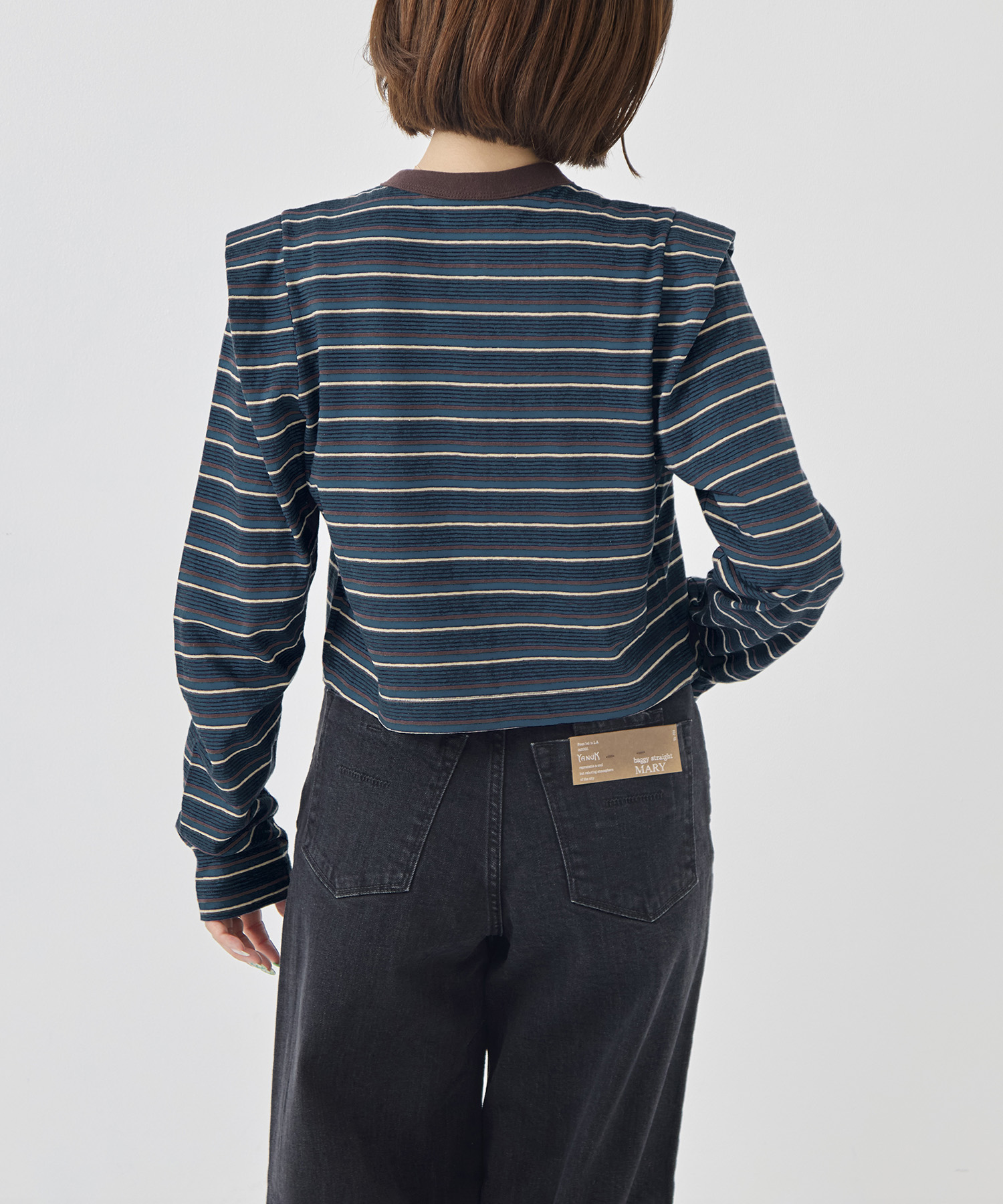 Multi-Border Tucked Shoulder Cardigan PHEENY