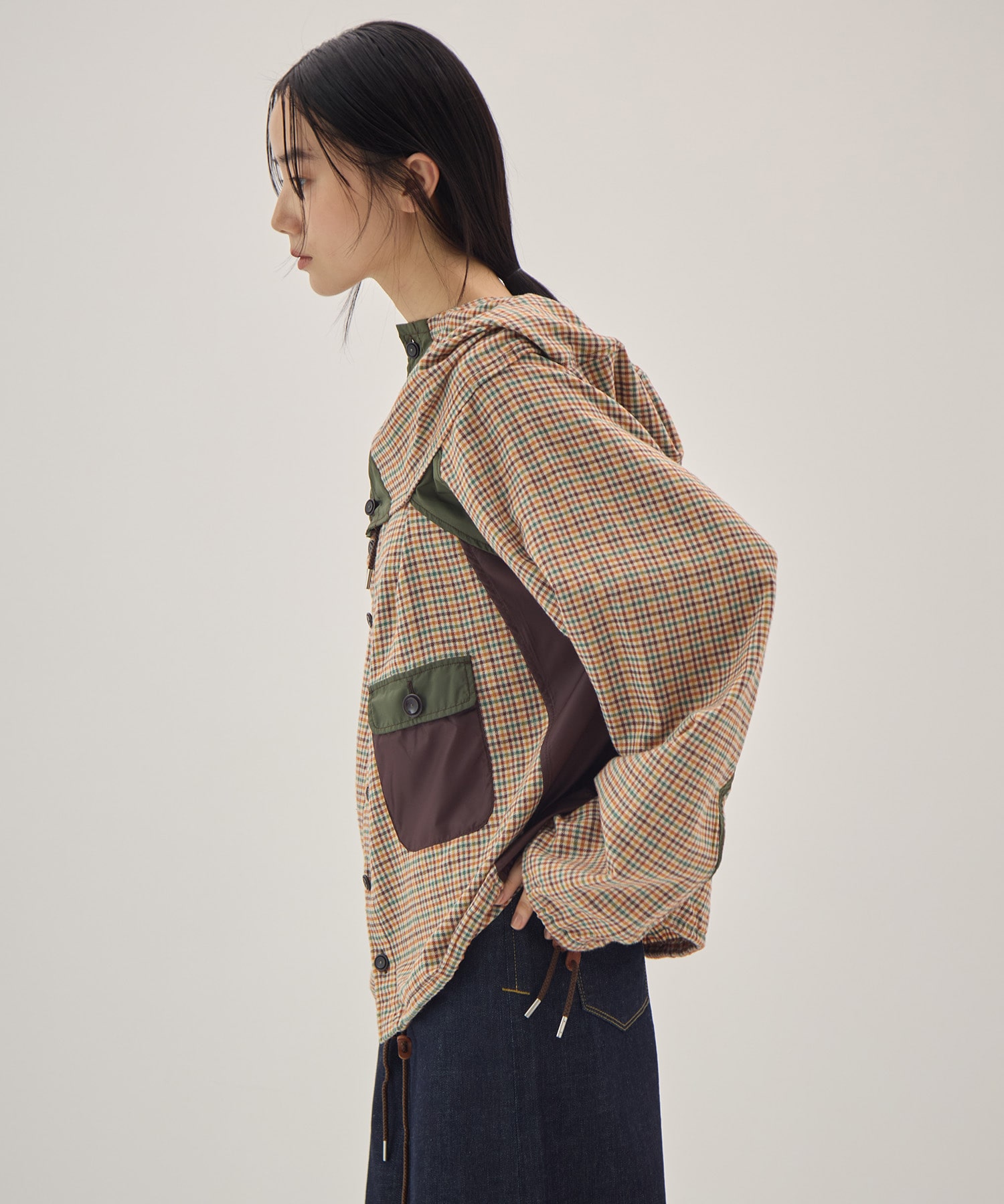 Checked smock shirt KHOKI