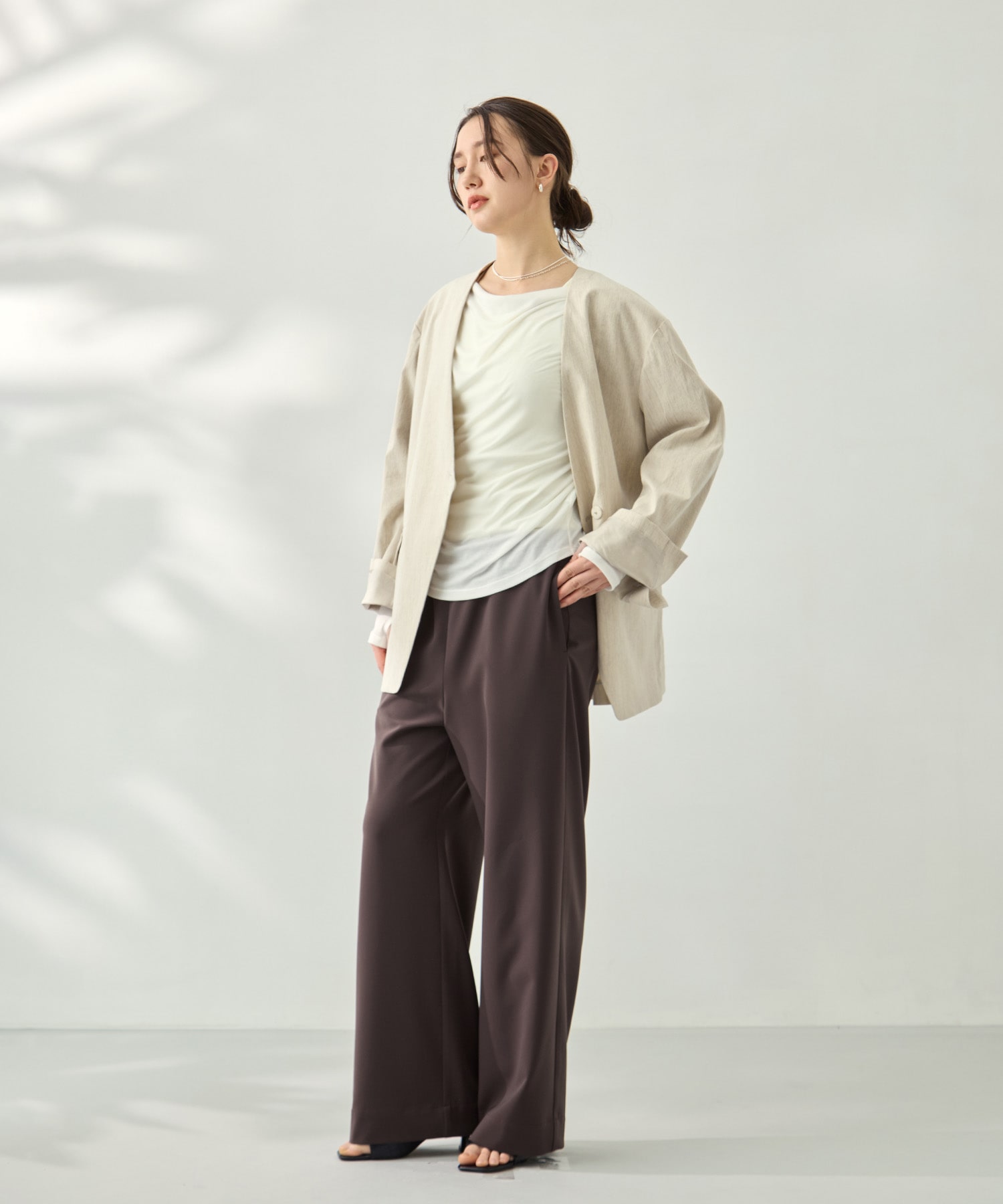 コットンリネンノーカラージャケット KEY TIMEZ