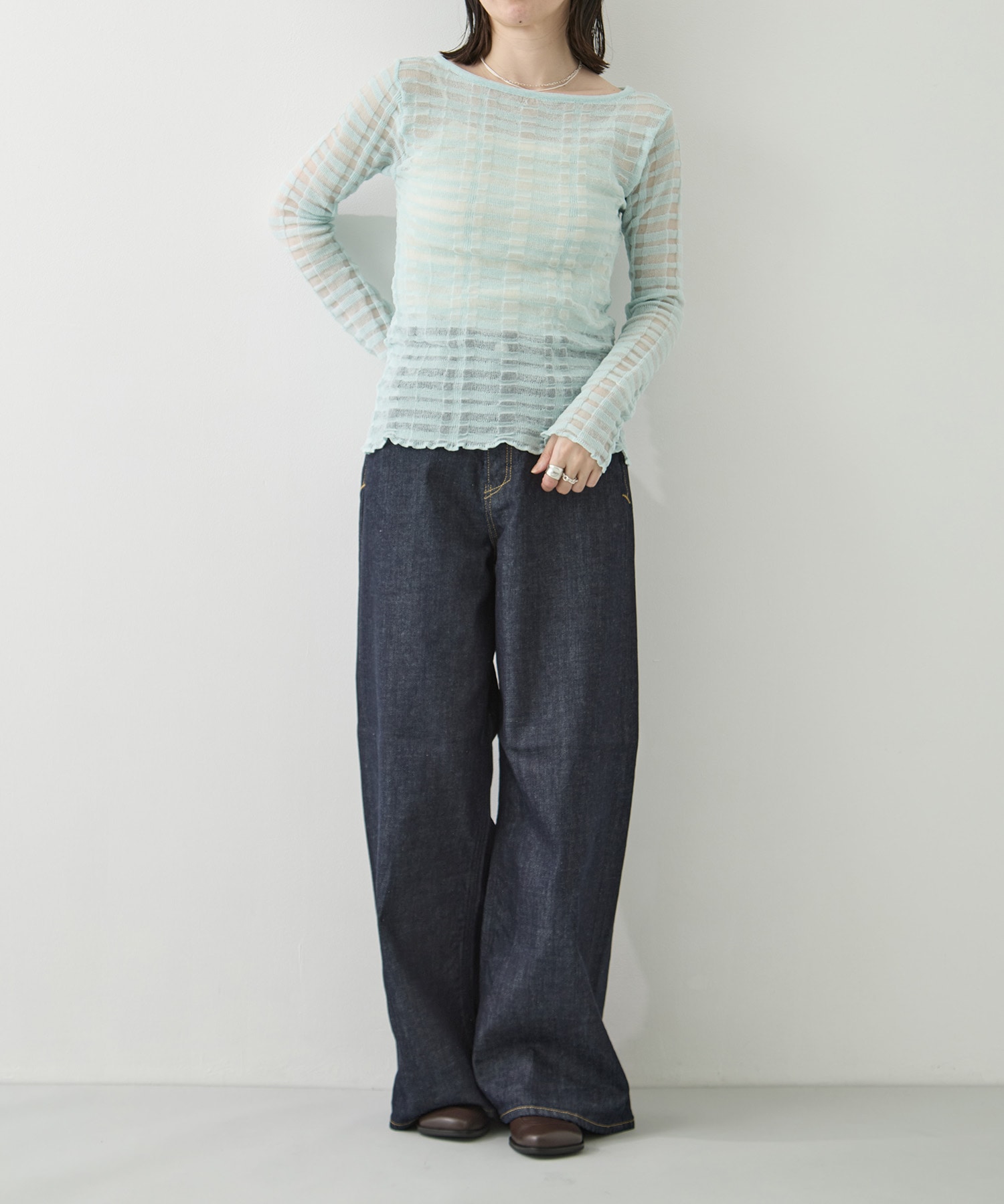 FLOWING CHECKED KNIT PULLOVER TAN