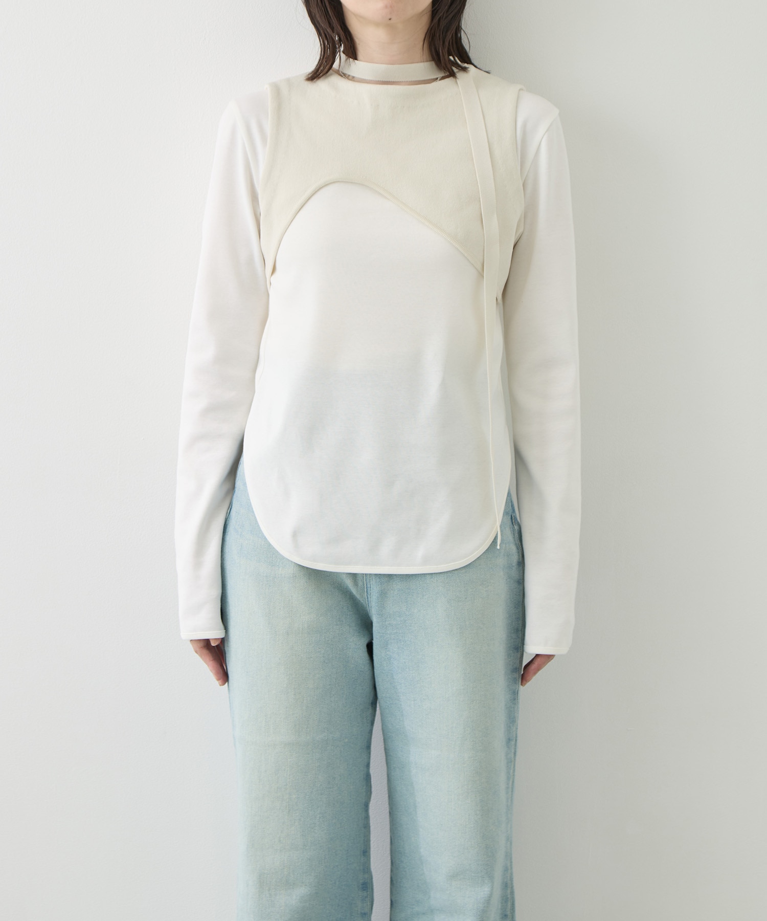 CURVED HEM KNIT TOPS TAN