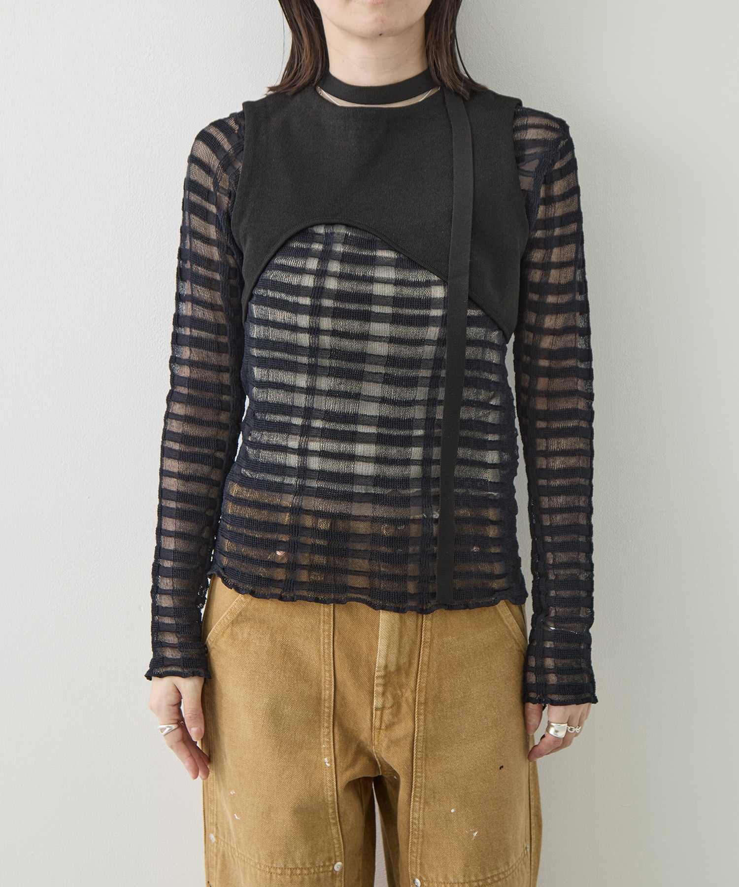 CURVED HEM KNIT TOPS TAN