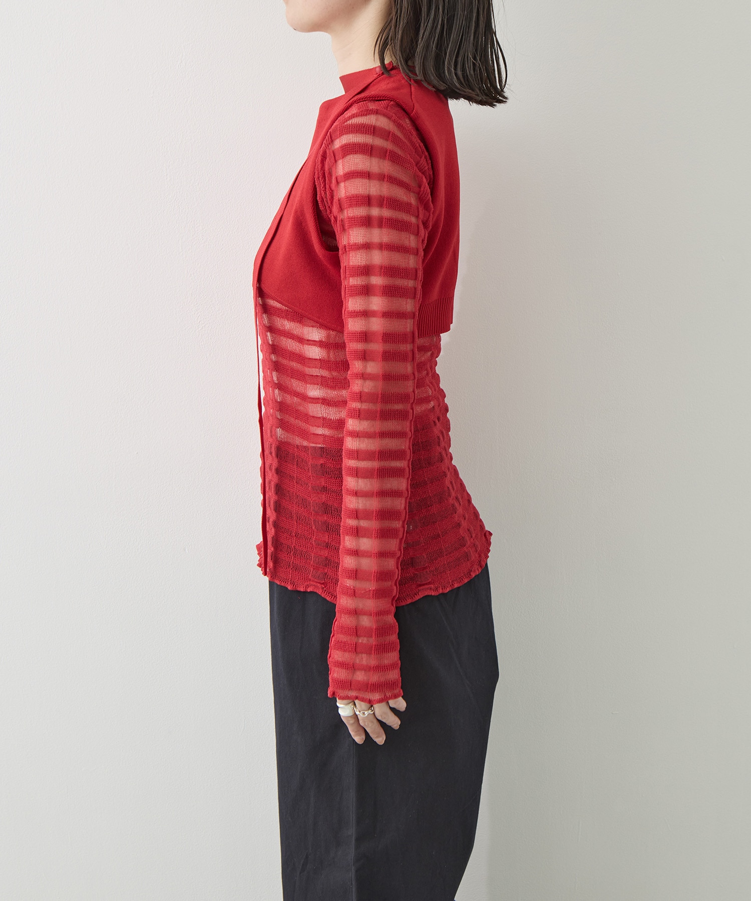 CURVED HEM KNIT TOPS TAN