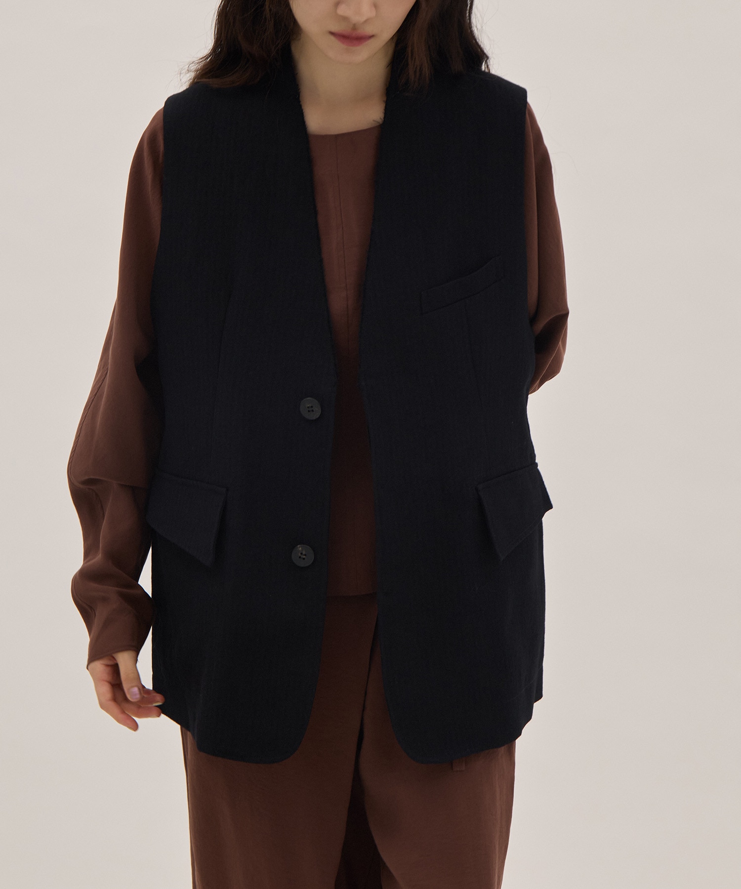 Wool Linen Herringbone Sleeveless Jacket PONTI