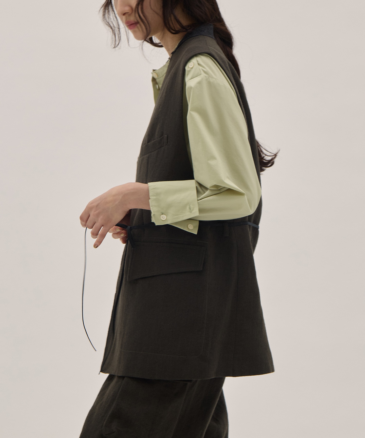 Wool Linen Herringbone Sleeveless Jacket PONTI
