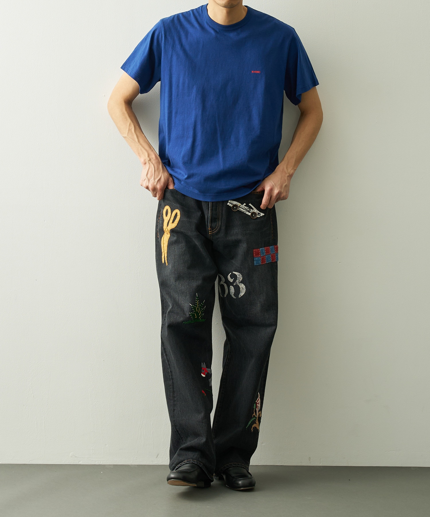 Hand-Embroidered Denim Pants KHOKI