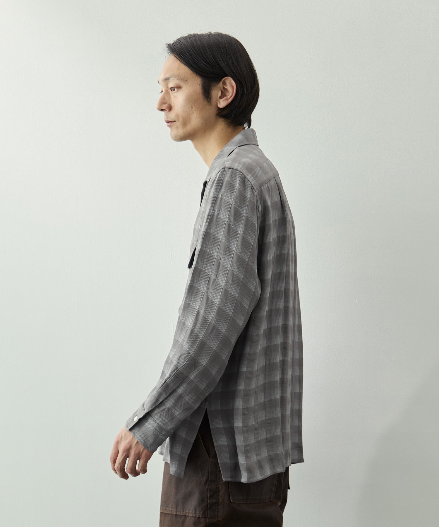Jacqard Plaid Open Collar Shirt YOKE