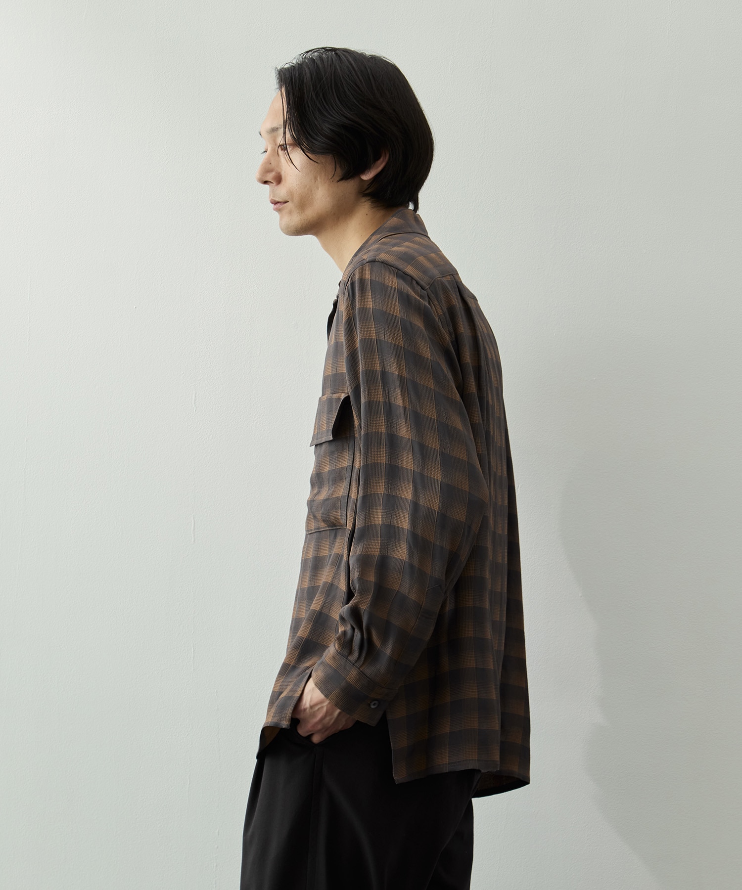Jacqard Plaid Open Collar Shirt YOKE