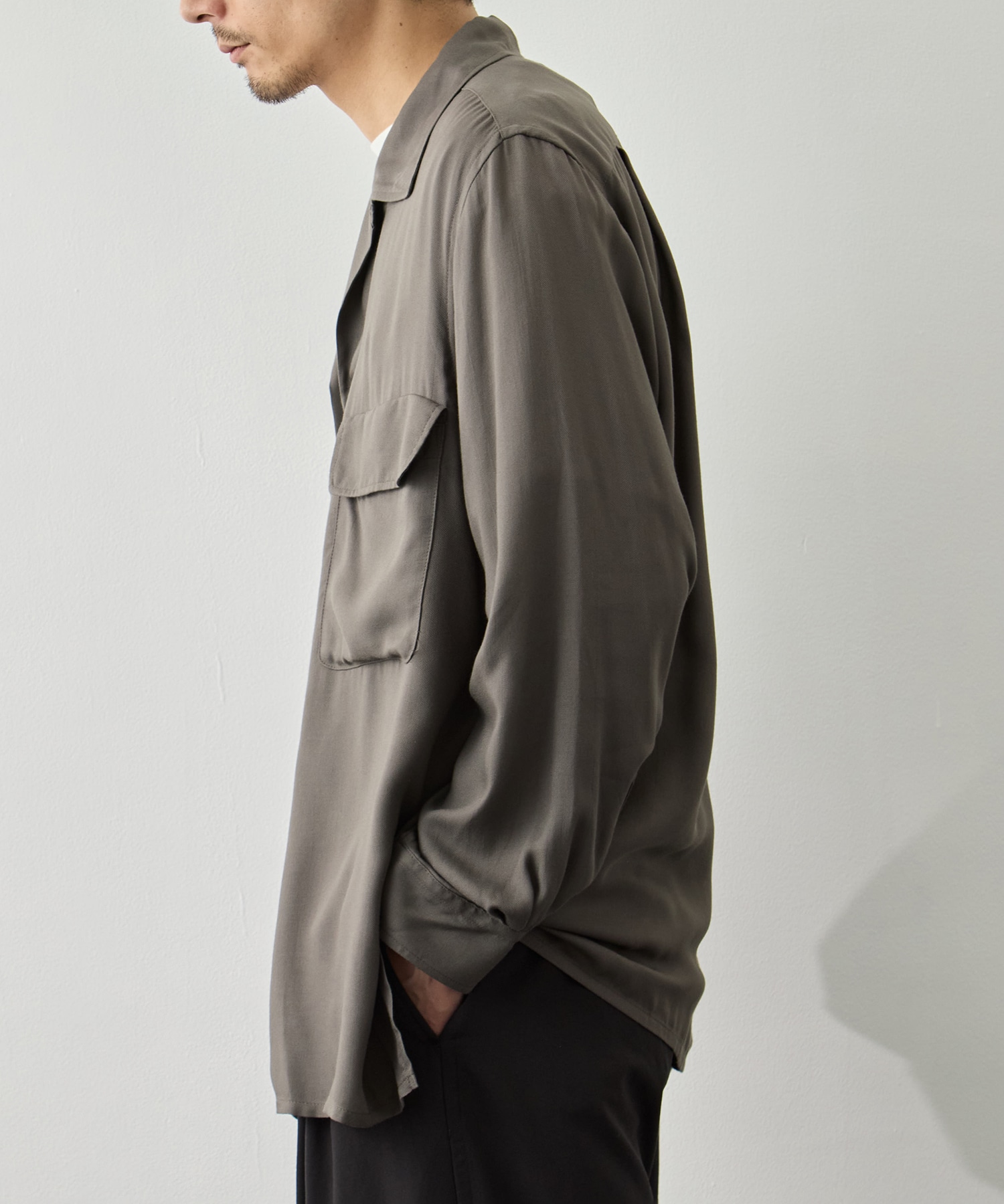 Modal Double Pocket Open Collar Shirt YOKE