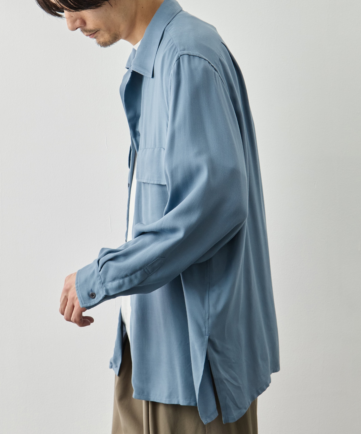 Modal Double Pocket Open Collar Shirt YOKE