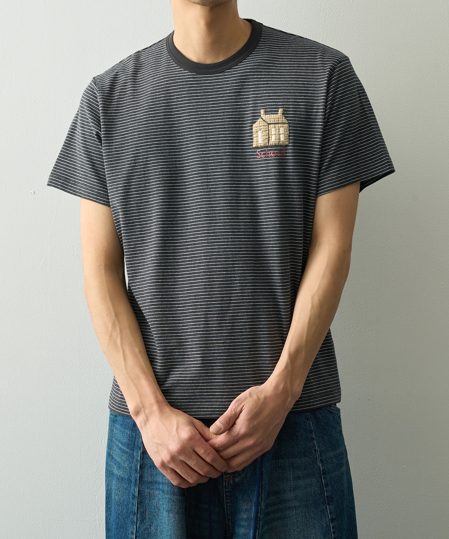 Hand-Embroidered Stripe T-Shirt KHOKI