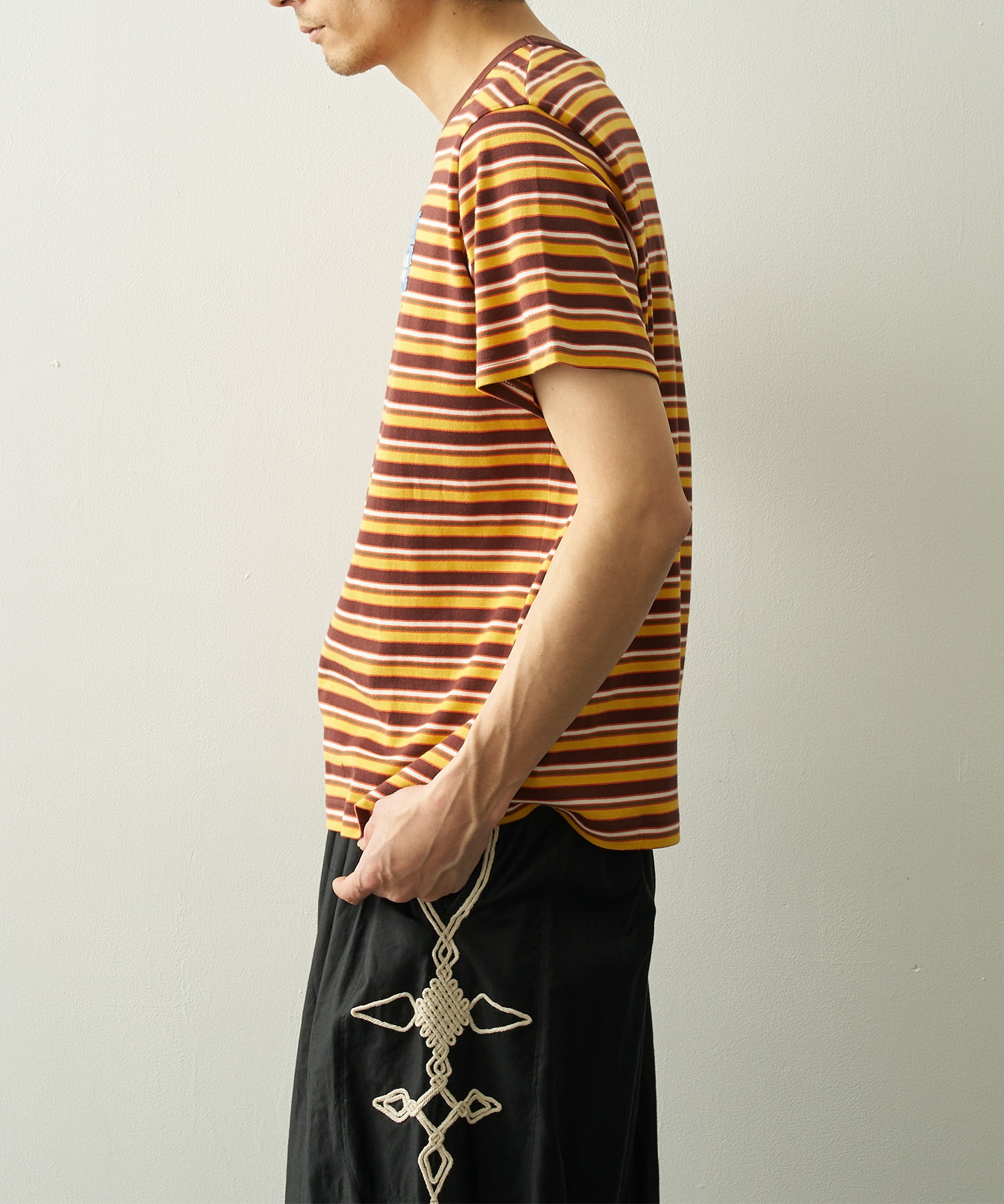 Hand-Embroidered Stripe T-Shirt KHOKI