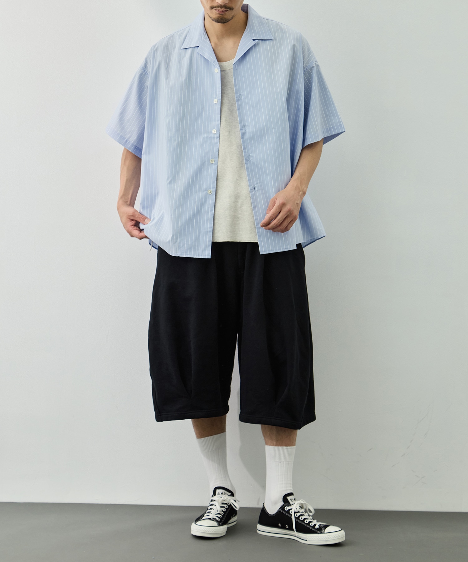 COTTON STRIPE OPEN COLLAR SS SHIRT S.F.C