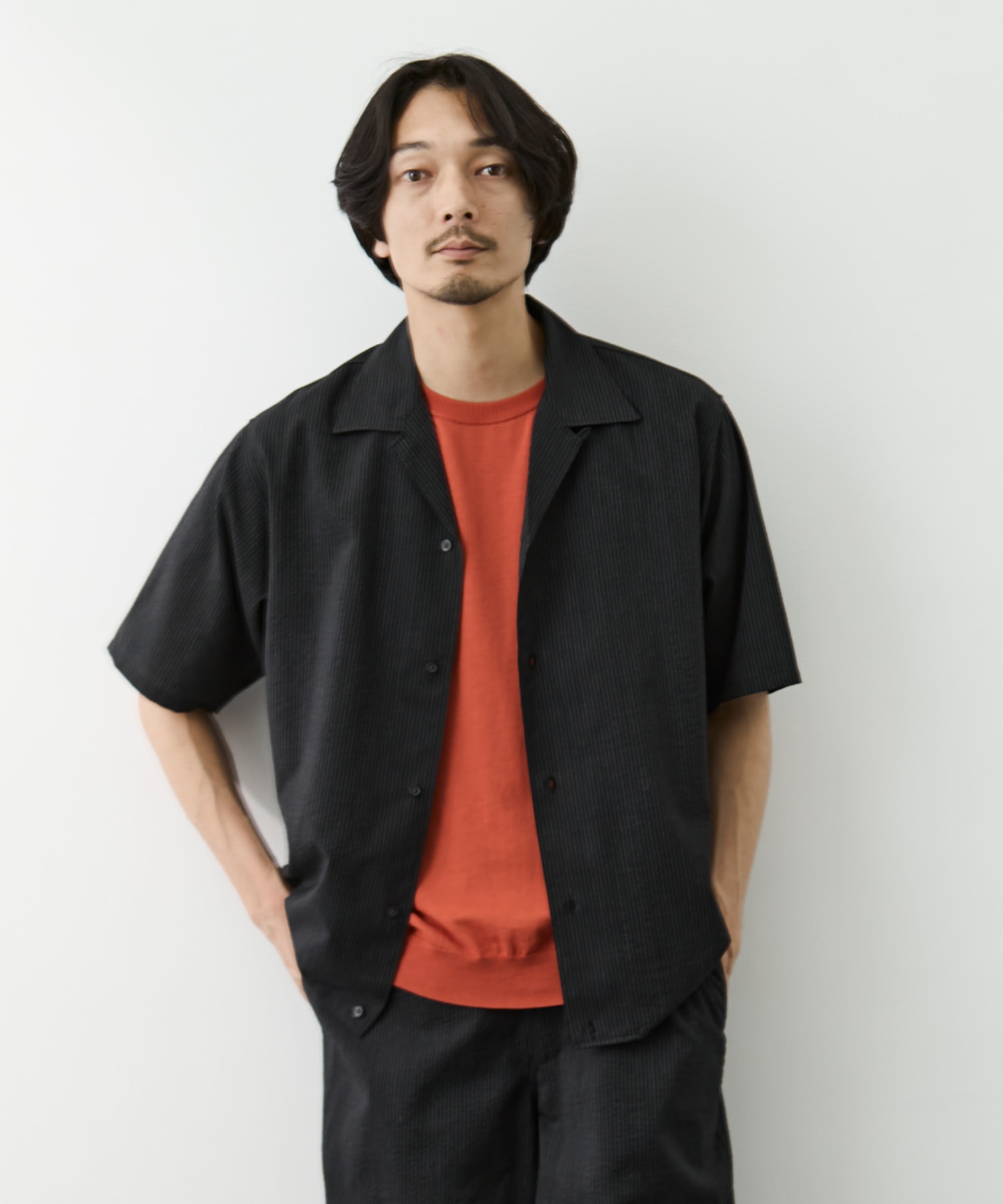別注OPEN COLLAR S/S SHIRT WITH HEM TAB(2 BLACK): marka: MENS｜KEY