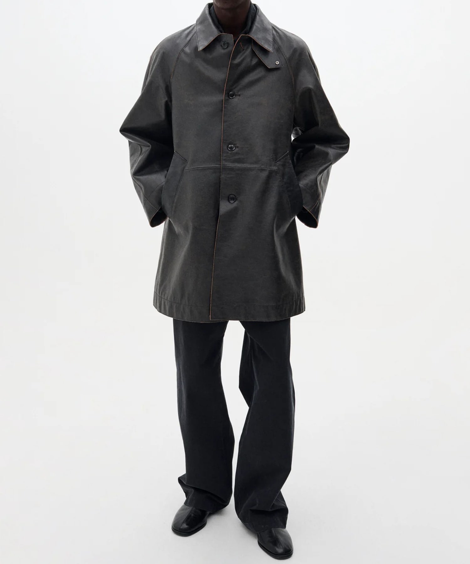 Cracked Leather Cut-off Half Coat YOKE