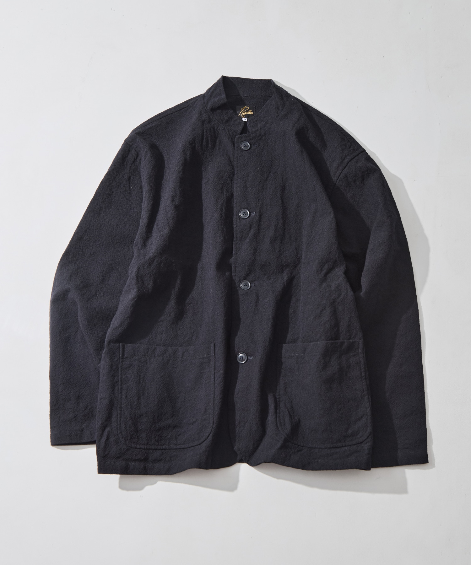 Stand Collar Jacket - Wool Diagonal Jacquard Needles