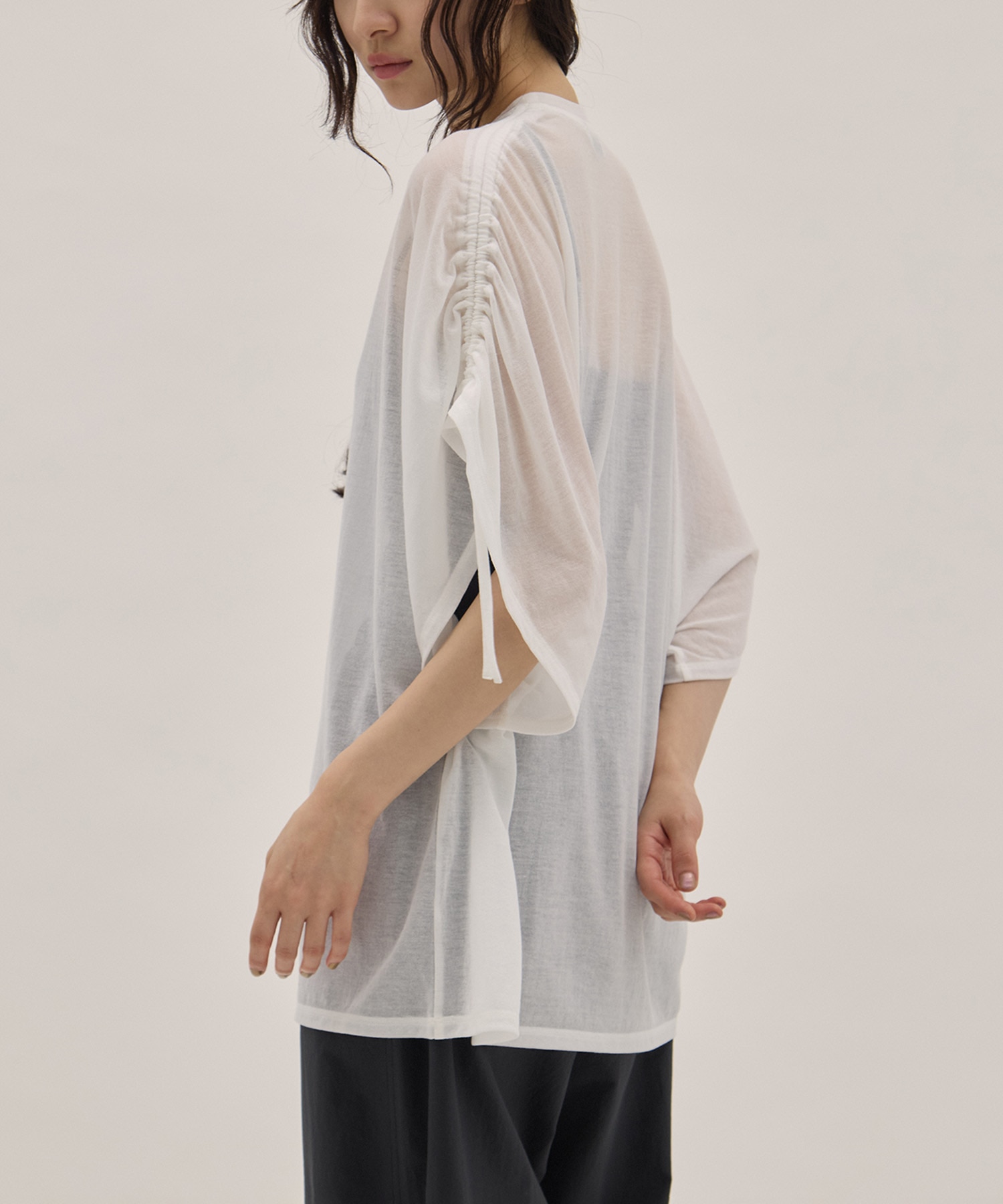 Sheer Jersey Gathered Shoulder Top PHEENY