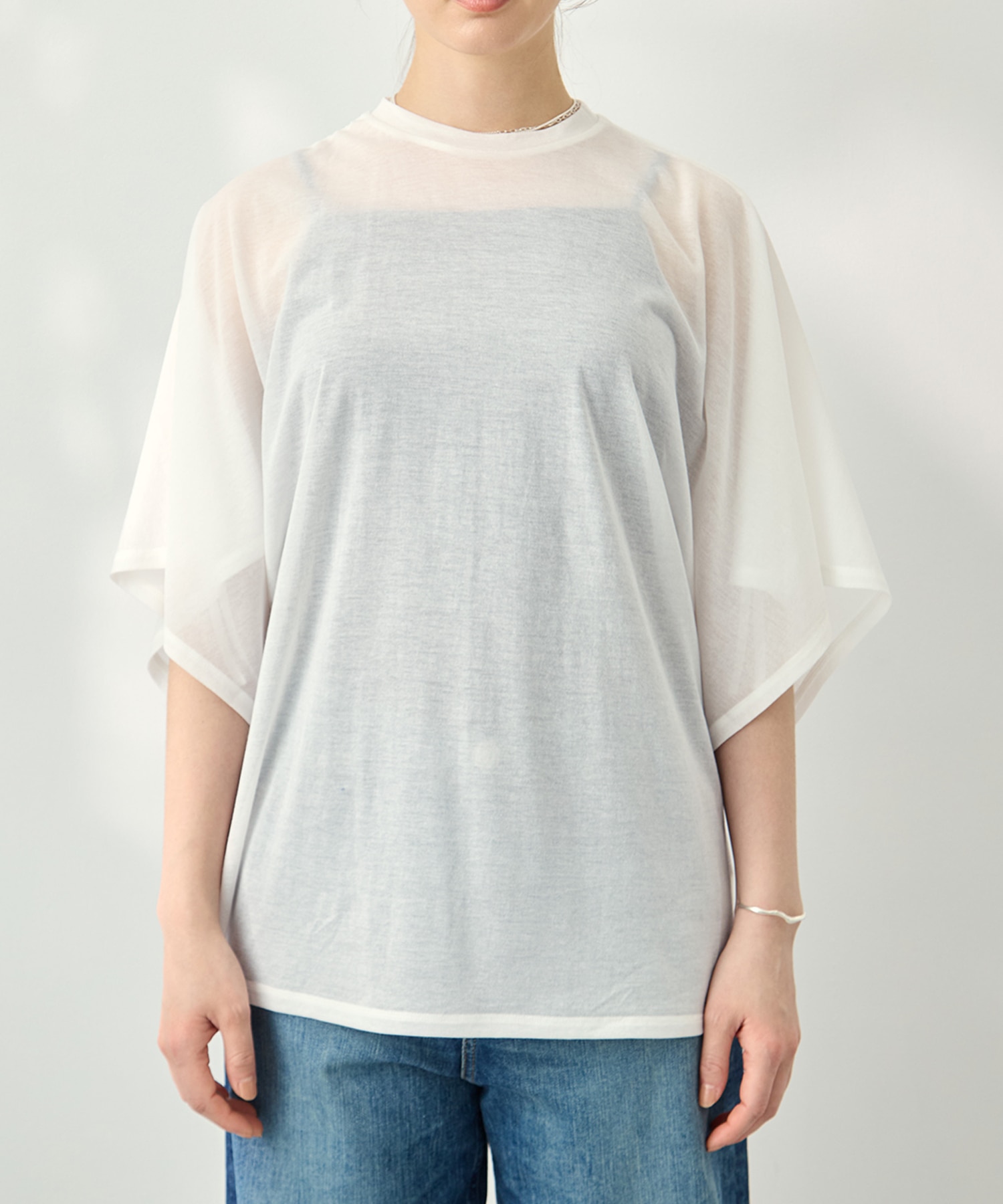 Sheer Jersey Gathered Shoulder Top PHEENY