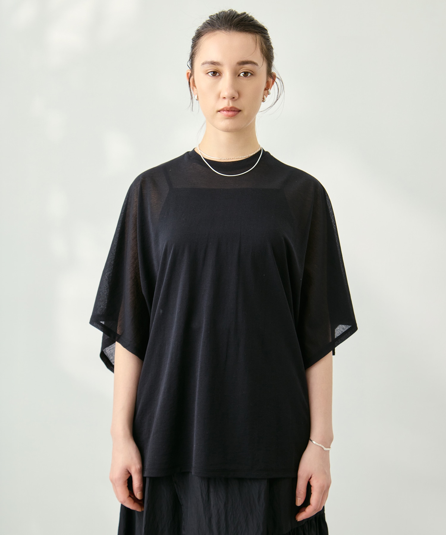 Sheer Jersey Gathered Shoulder Top PHEENY