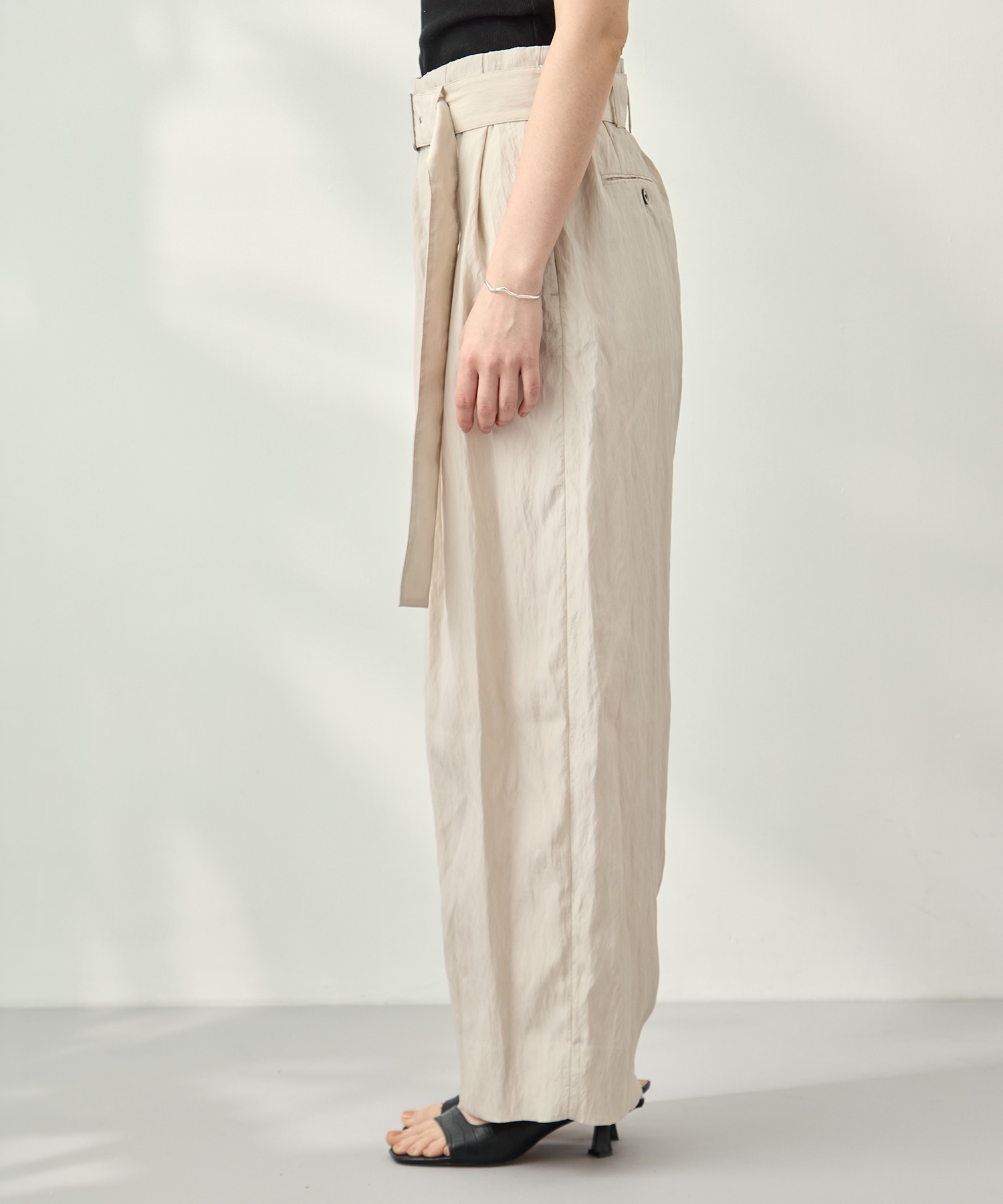 Viscose washer 2tuck belted wide pants 08sircus