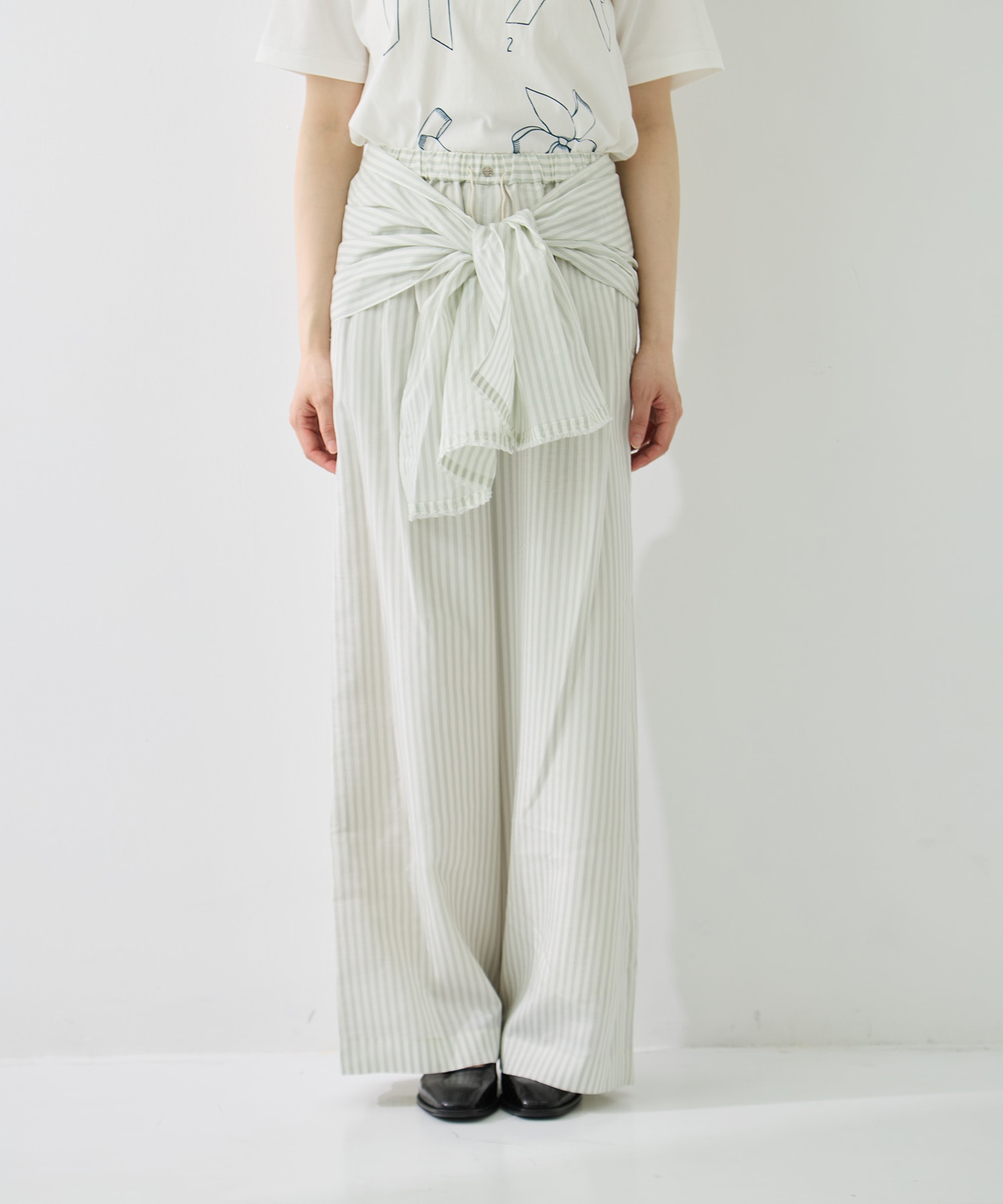 STRIPE PANTS W/BELT muller of yoshiokubo